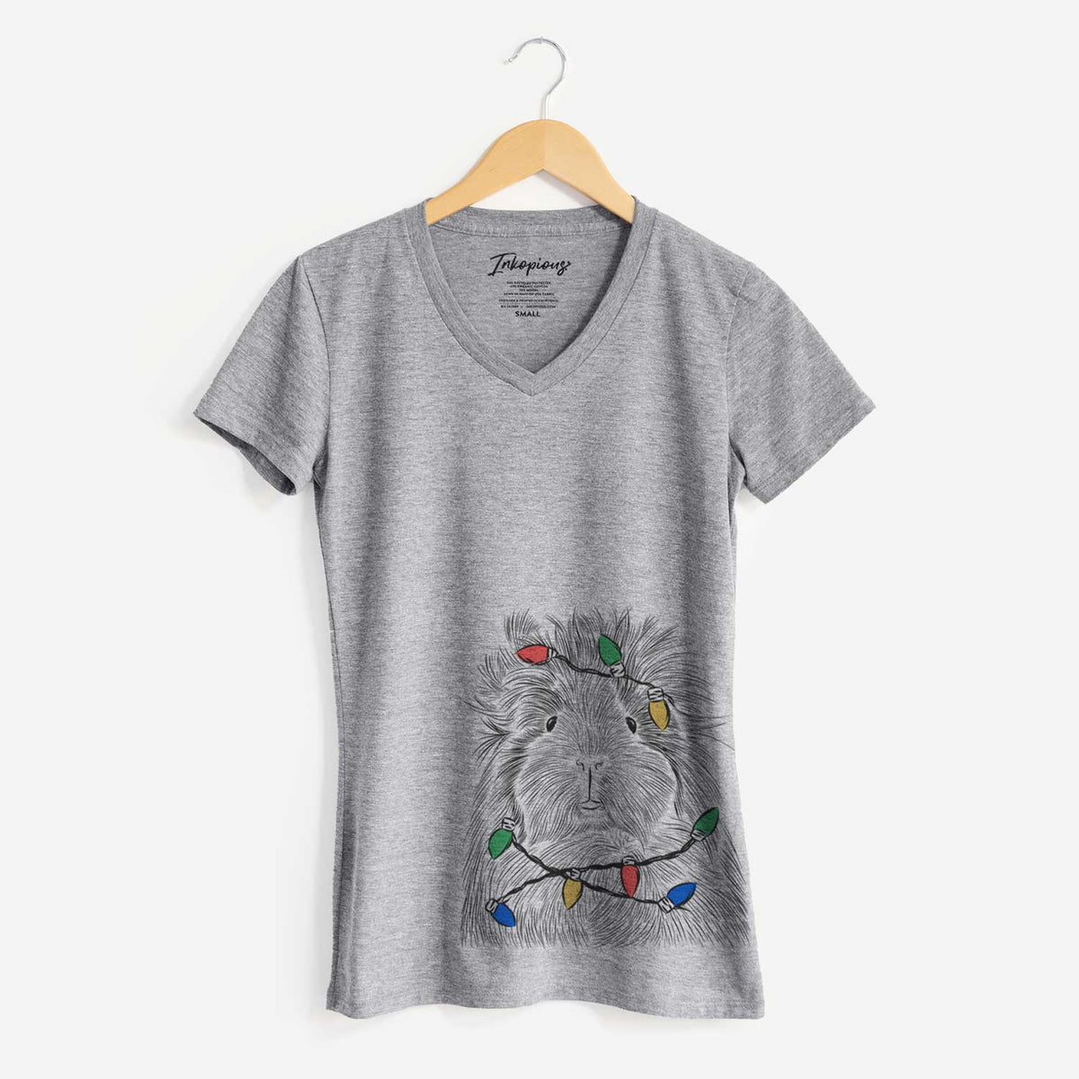 Christmas Lights Rhino the Guinea Pig - Women's V-neck Shirt