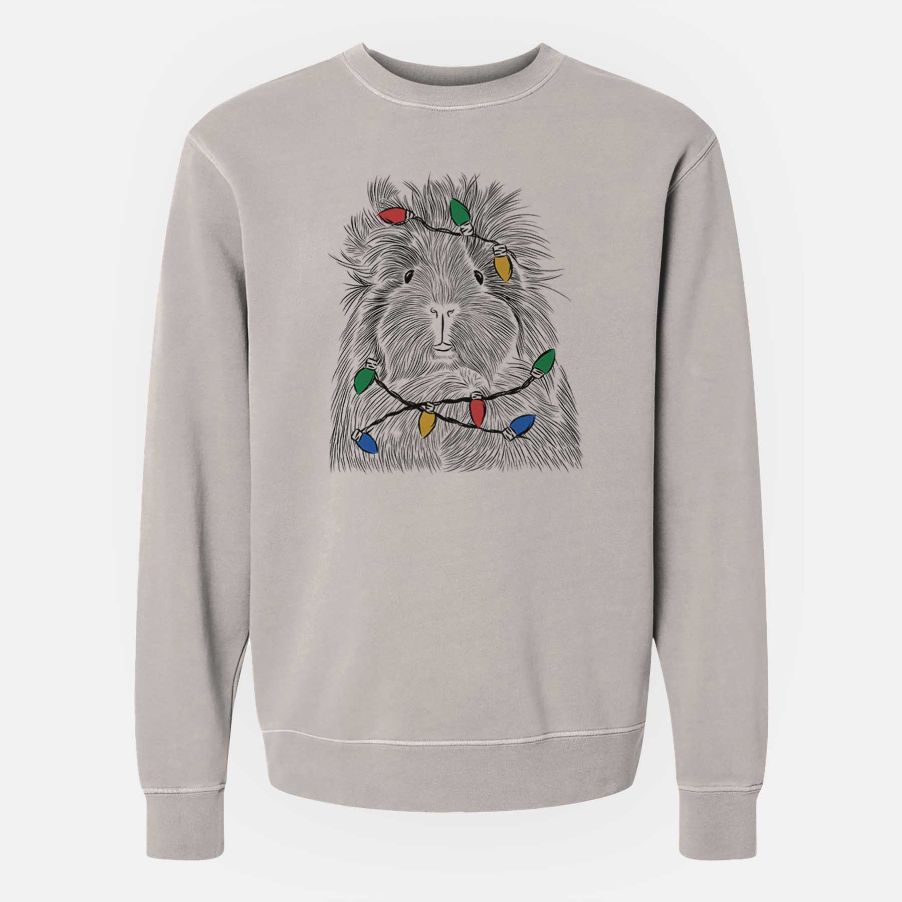 Christmas Lights Rhino the Guinea Pig - Unisex Pigment Dyed Crew Sweatshirt