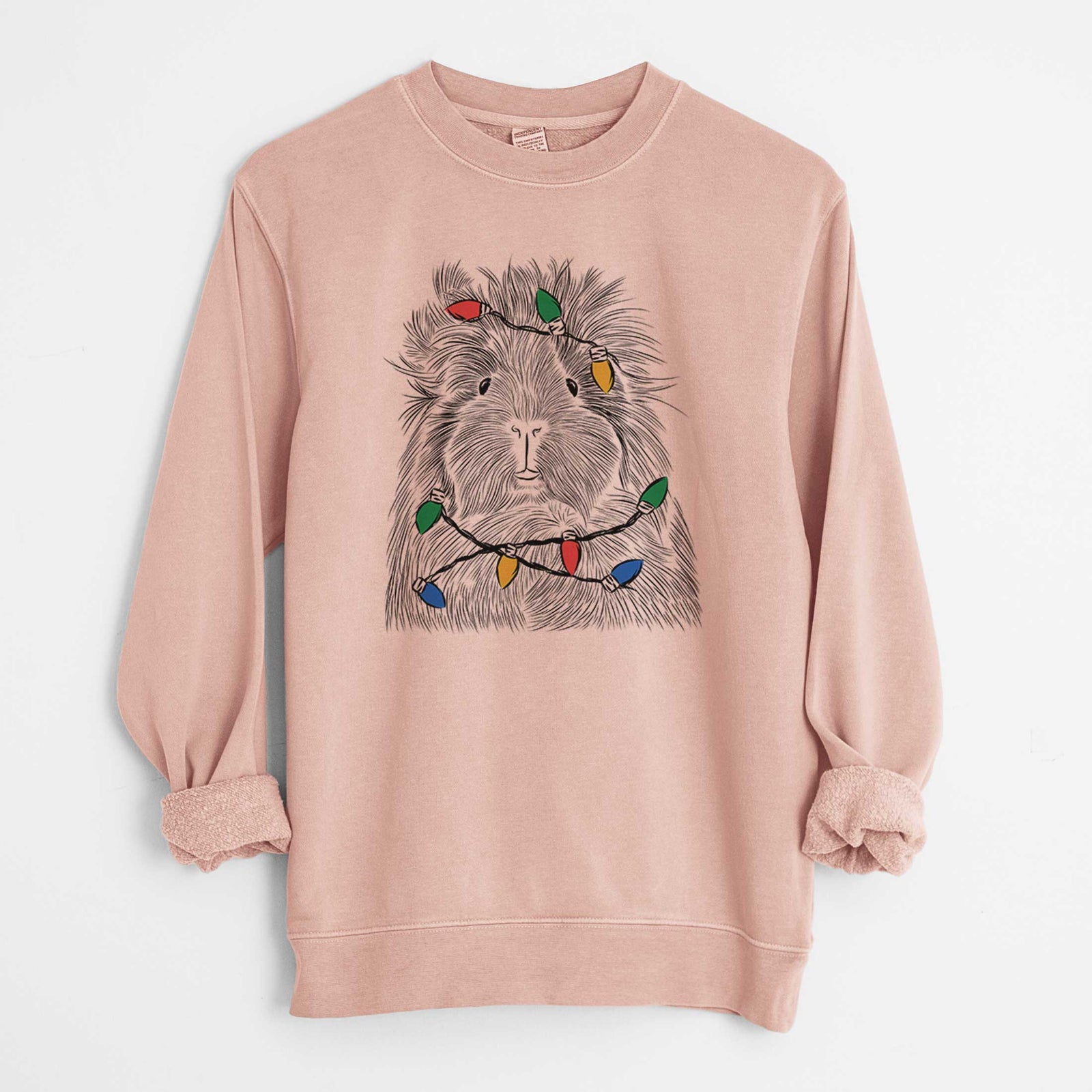 Christmas Lights Rhino the Guinea Pig - Unisex Pigment Dyed Crew Sweatshirt