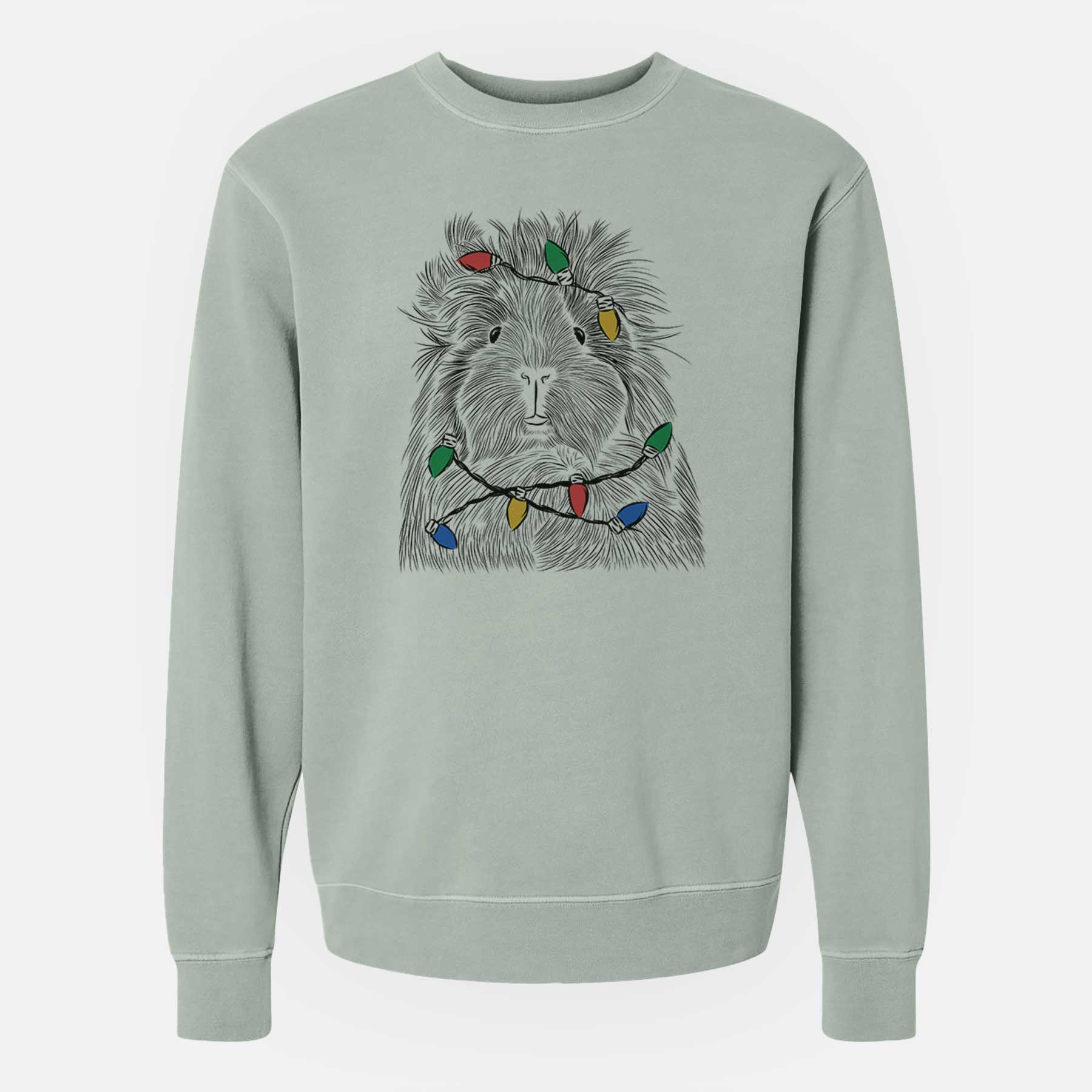 Christmas Lights Rhino the Guinea Pig - Unisex Pigment Dyed Crew Sweatshirt