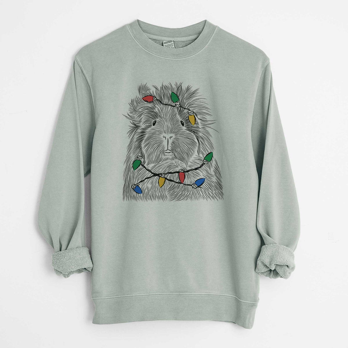 Christmas Lights Rhino the Guinea Pig - Unisex Pigment Dyed Crew Sweatshirt