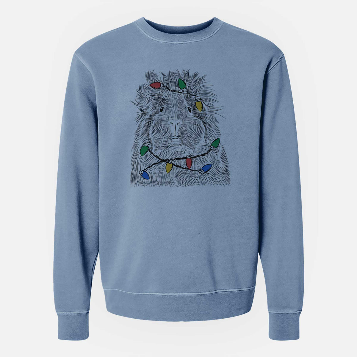 Christmas Lights Rhino the Guinea Pig - Unisex Pigment Dyed Crew Sweatshirt