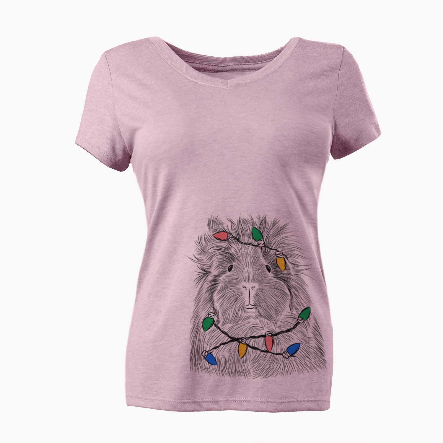 Christmas Lights Rhino the Guinea Pig - Women's V-neck Shirt