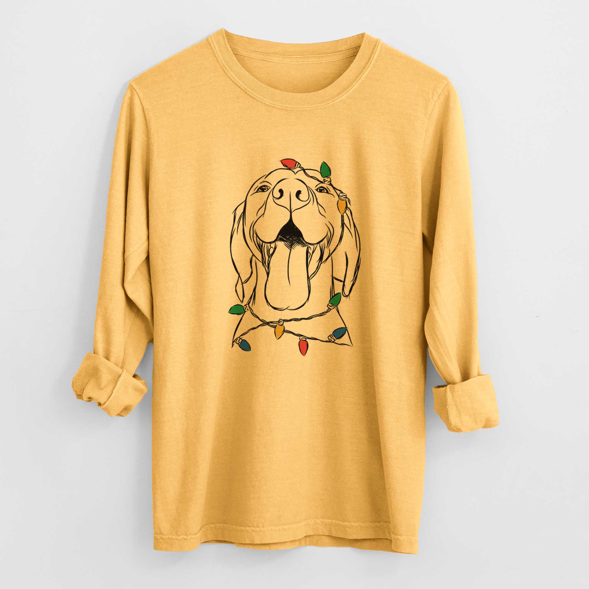 Christmas Lights Rhys the Vizsla - Heavyweight 100% Cotton Long Sleeve