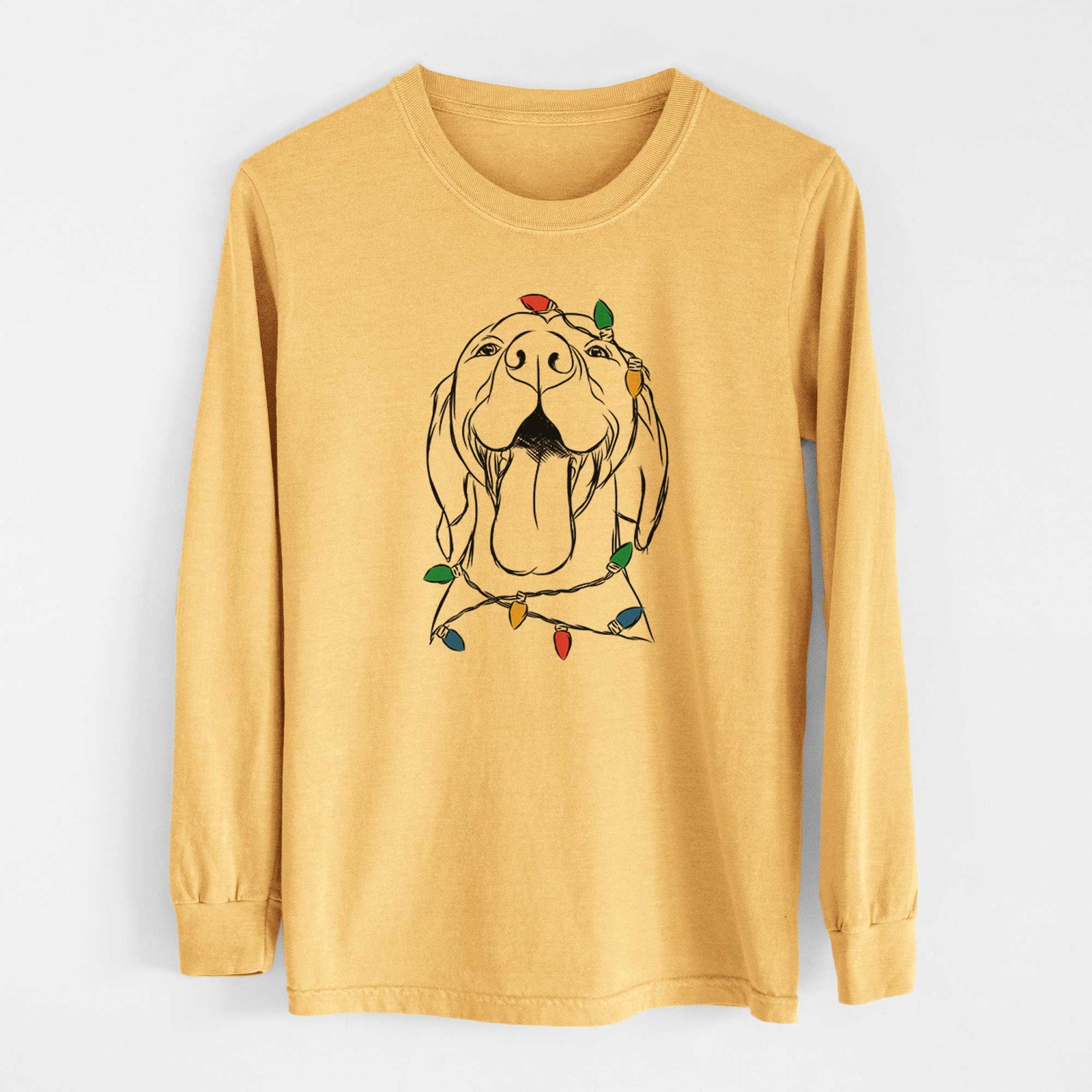 Christmas Lights Rhys the Vizsla - Heavyweight 100% Cotton Long Sleeve