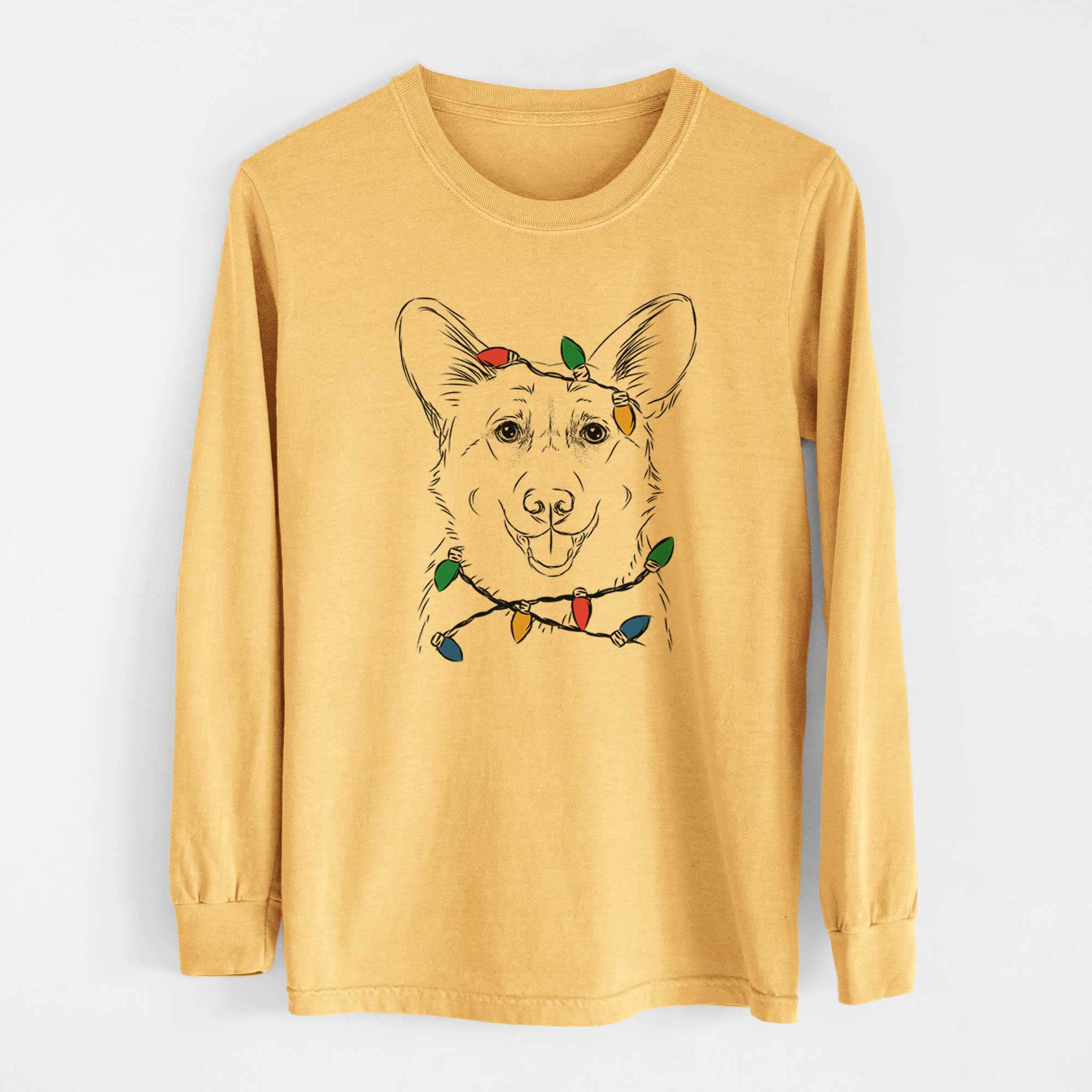 Christmas Lights Ricco the Corgi - Heavyweight 100% Cotton Long Sleeve