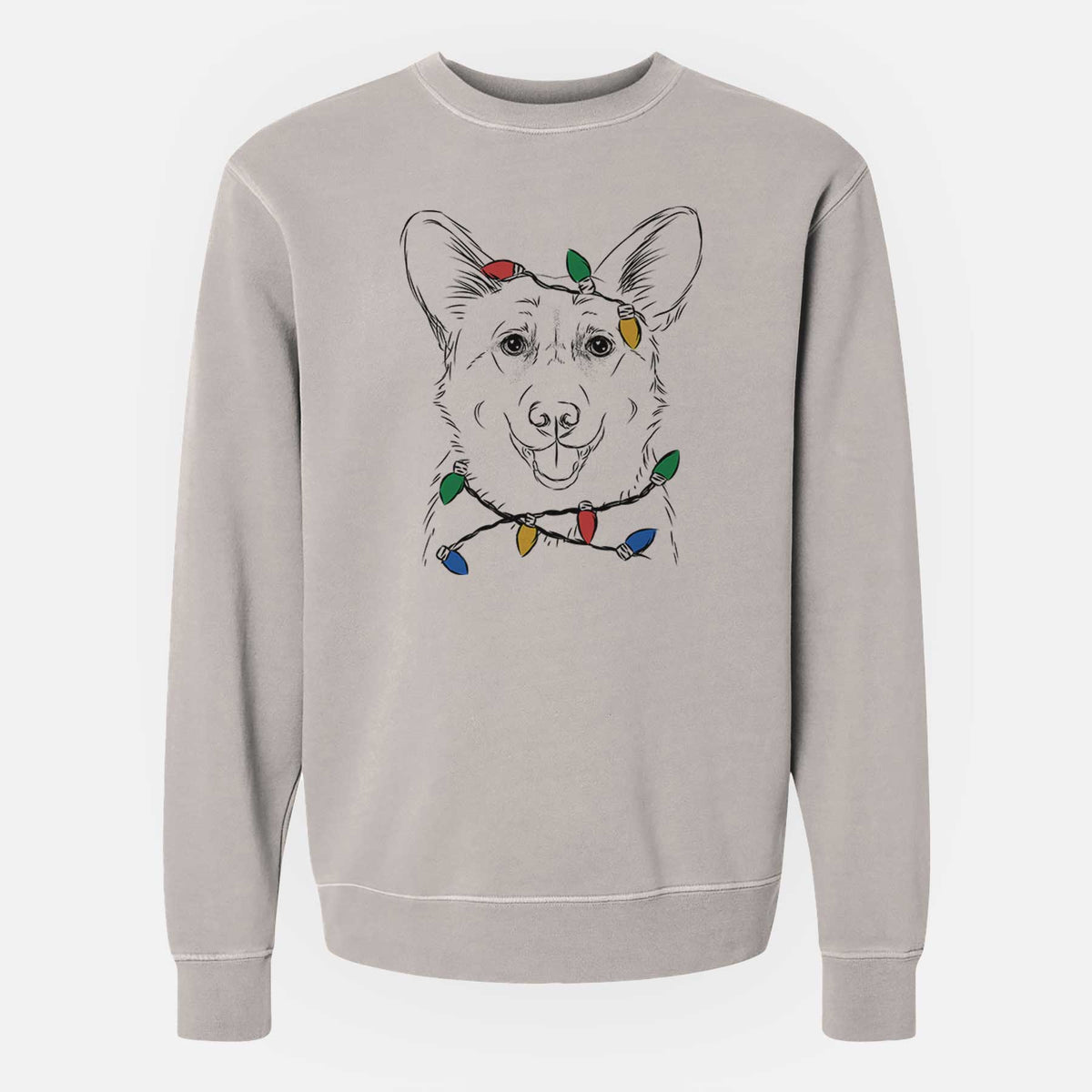 Christmas Lights Ricco the Corgi - Unisex Pigment Dyed Crew Sweatshirt