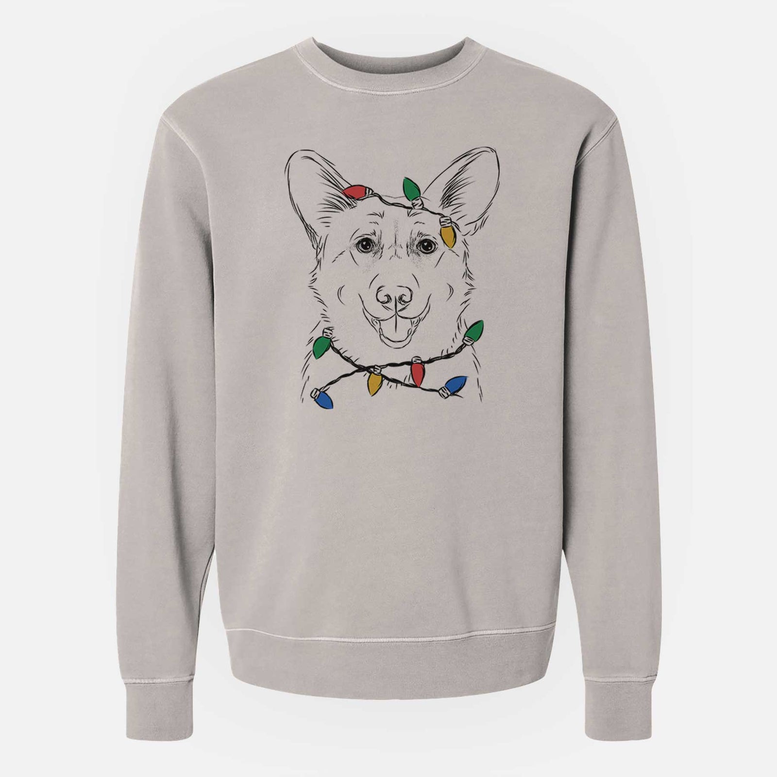Christmas Lights Ricco the Corgi - Unisex Pigment Dyed Crew Sweatshirt