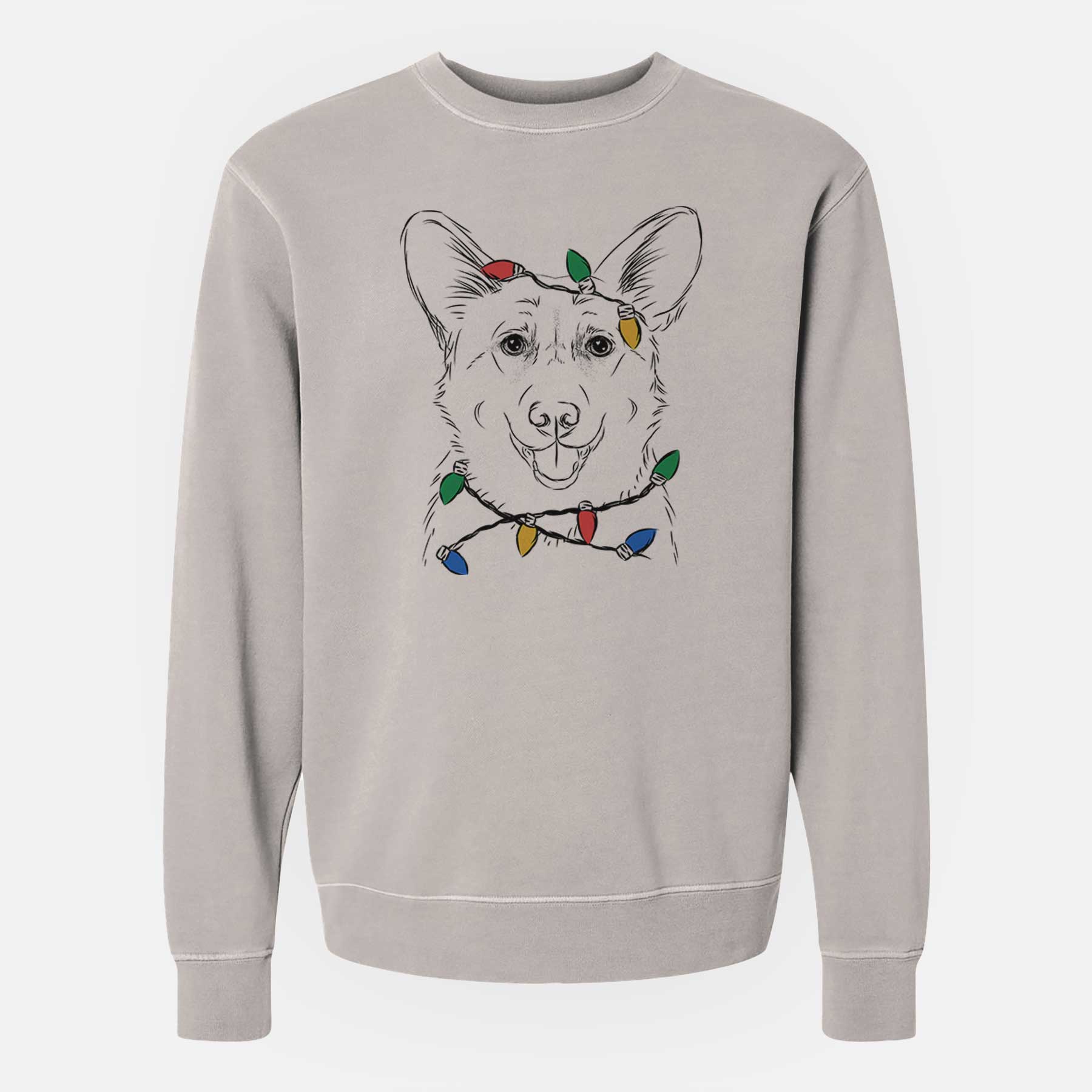 Christmas Lights Ricco the Corgi - Unisex Pigment Dyed Crew Sweatshirt