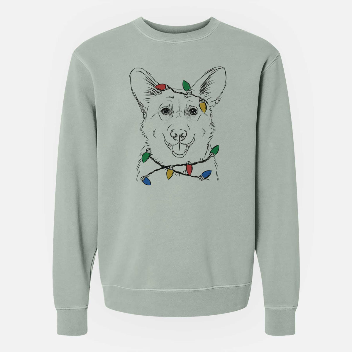 Christmas Lights Ricco the Corgi - Unisex Pigment Dyed Crew Sweatshirt