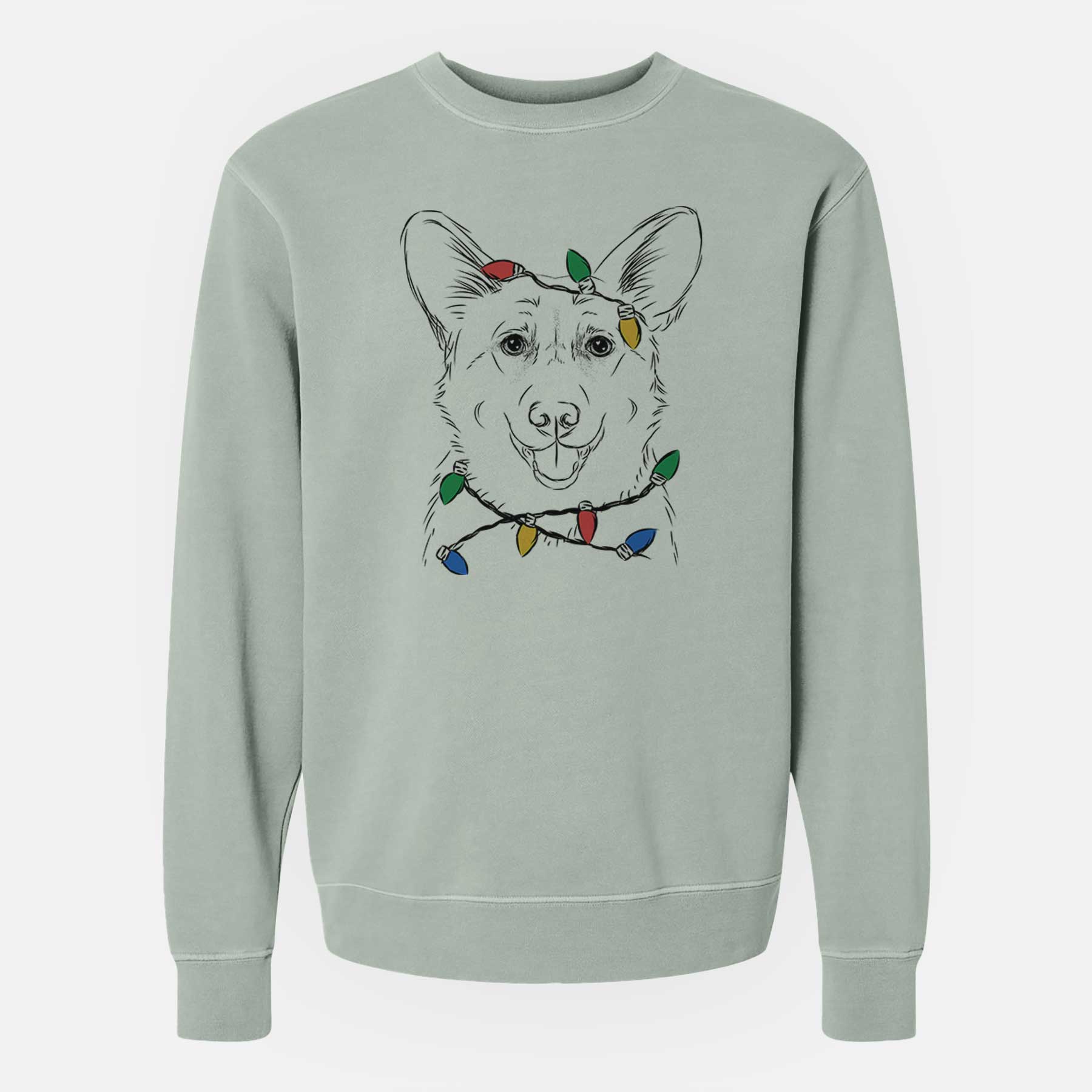 Christmas Lights Ricco the Corgi - Unisex Pigment Dyed Crew Sweatshirt