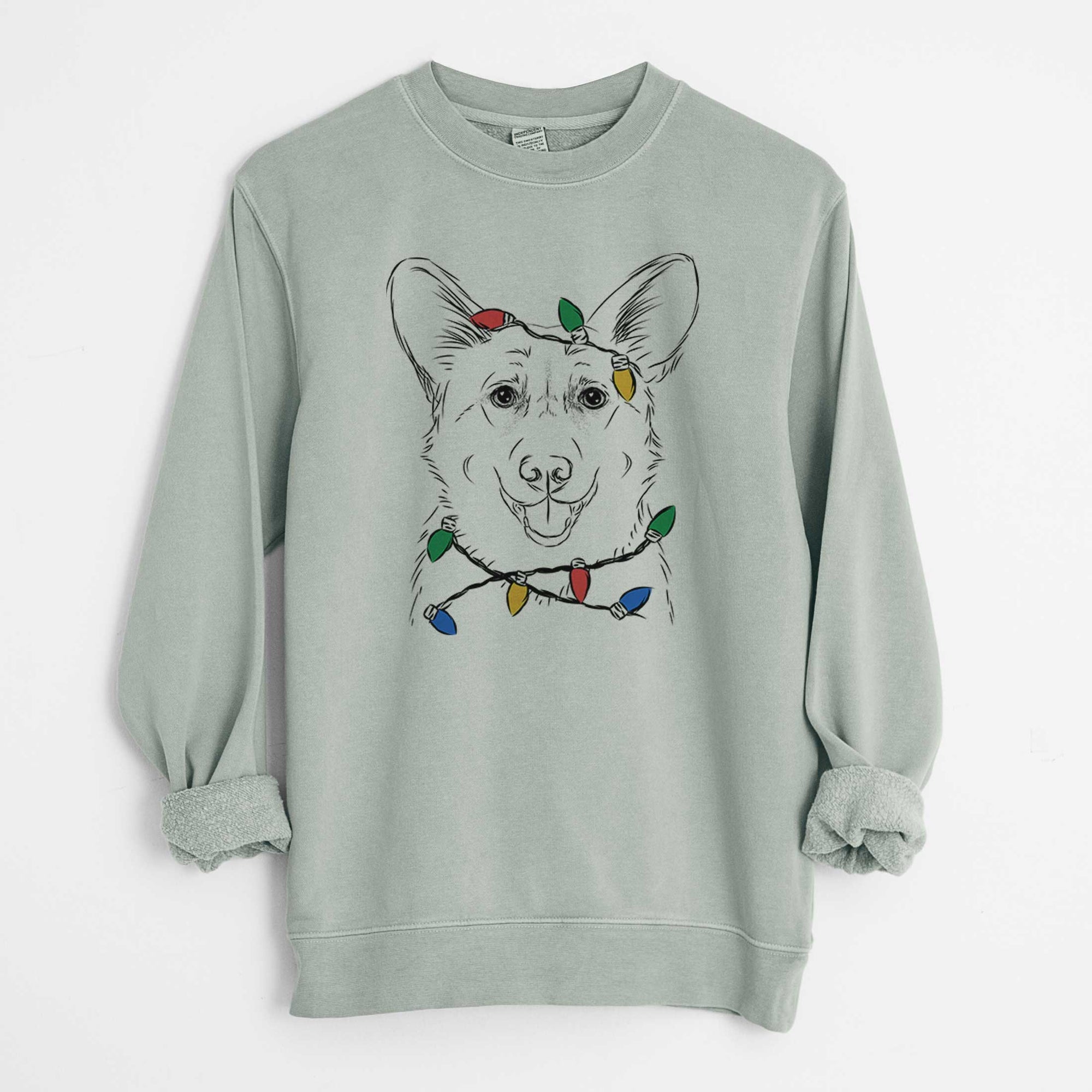 Christmas Lights Ricco the Corgi - Unisex Pigment Dyed Crew Sweatshirt