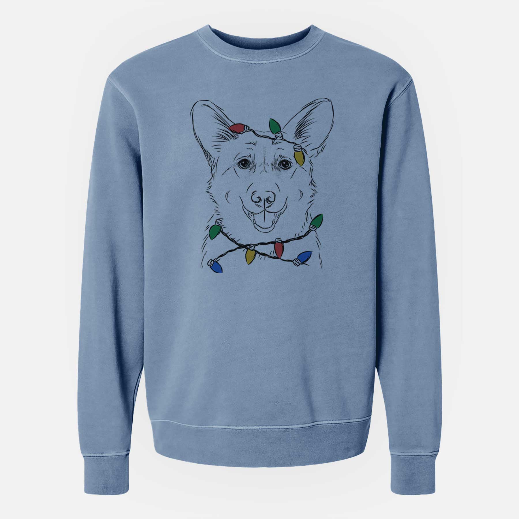 Christmas Lights Ricco the Corgi - Unisex Pigment Dyed Crew Sweatshirt