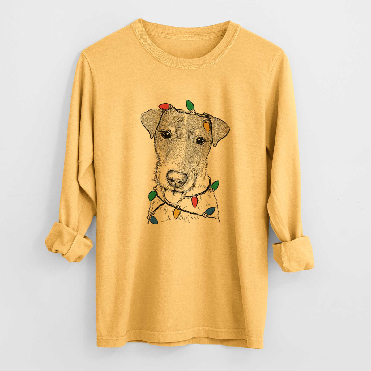 Christmas Lights Rider the Parson Russell Terrier - Heavyweight 100% Cotton Long Sleeve