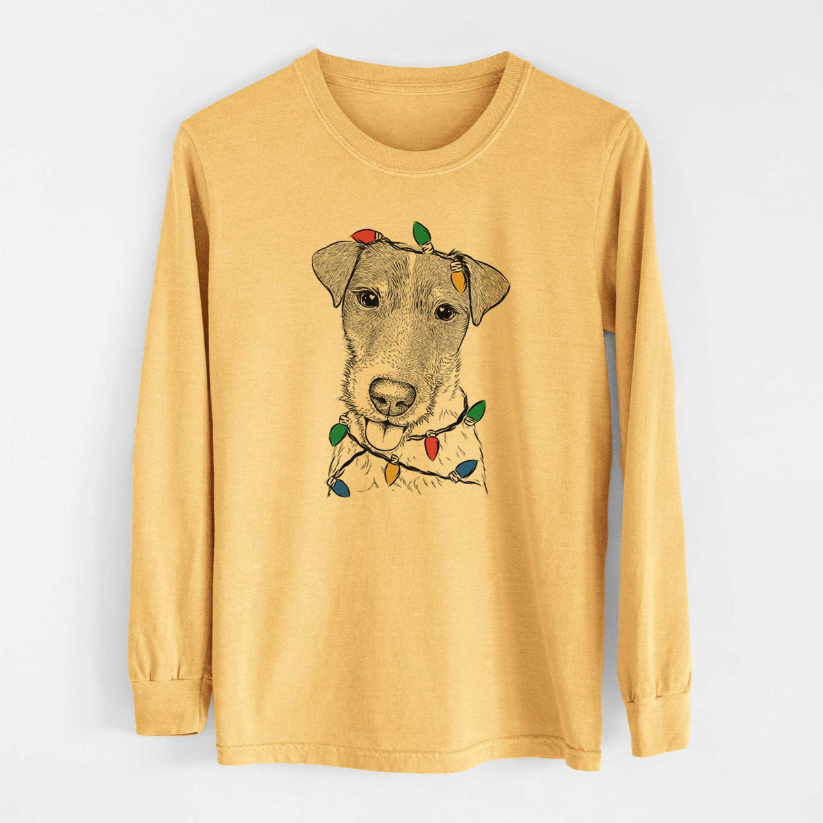 Christmas Lights Rider the Parson Russell Terrier - Heavyweight 100% Cotton Long Sleeve