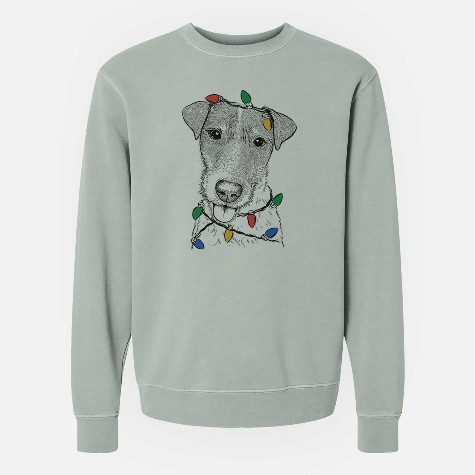 Christmas Lights Rider the Parson Russell Terrier - Unisex Pigment Dyed Crew Sweatshirt