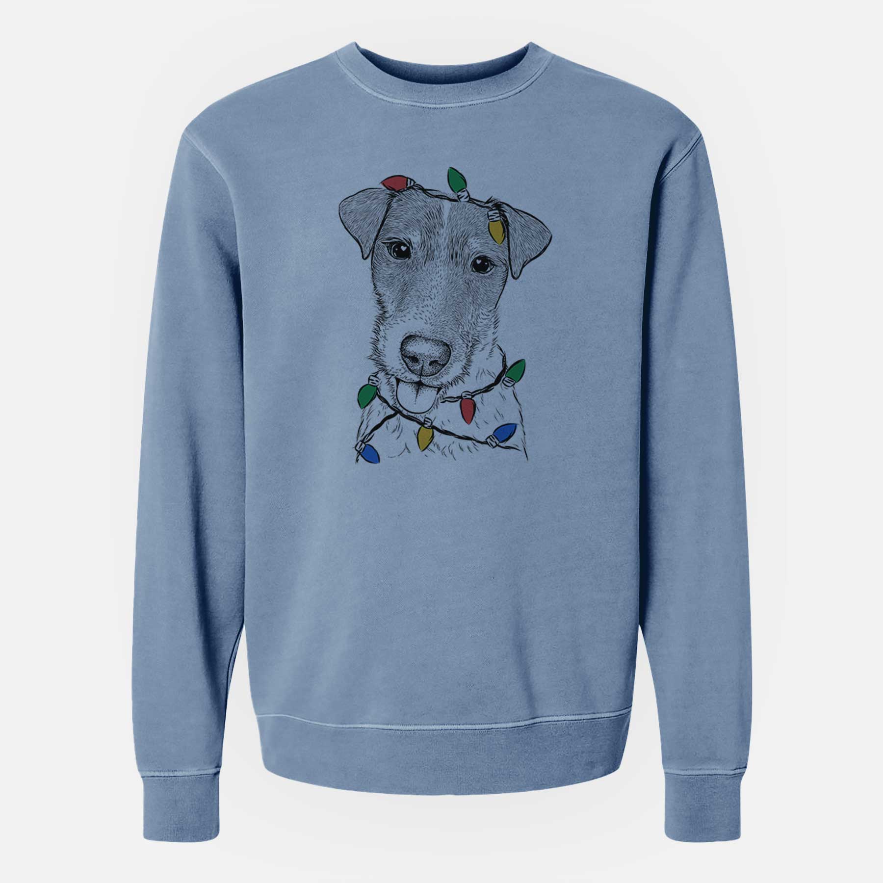 Christmas Lights Rider the Parson Russell Terrier - Unisex Pigment Dyed Crew Sweatshirt