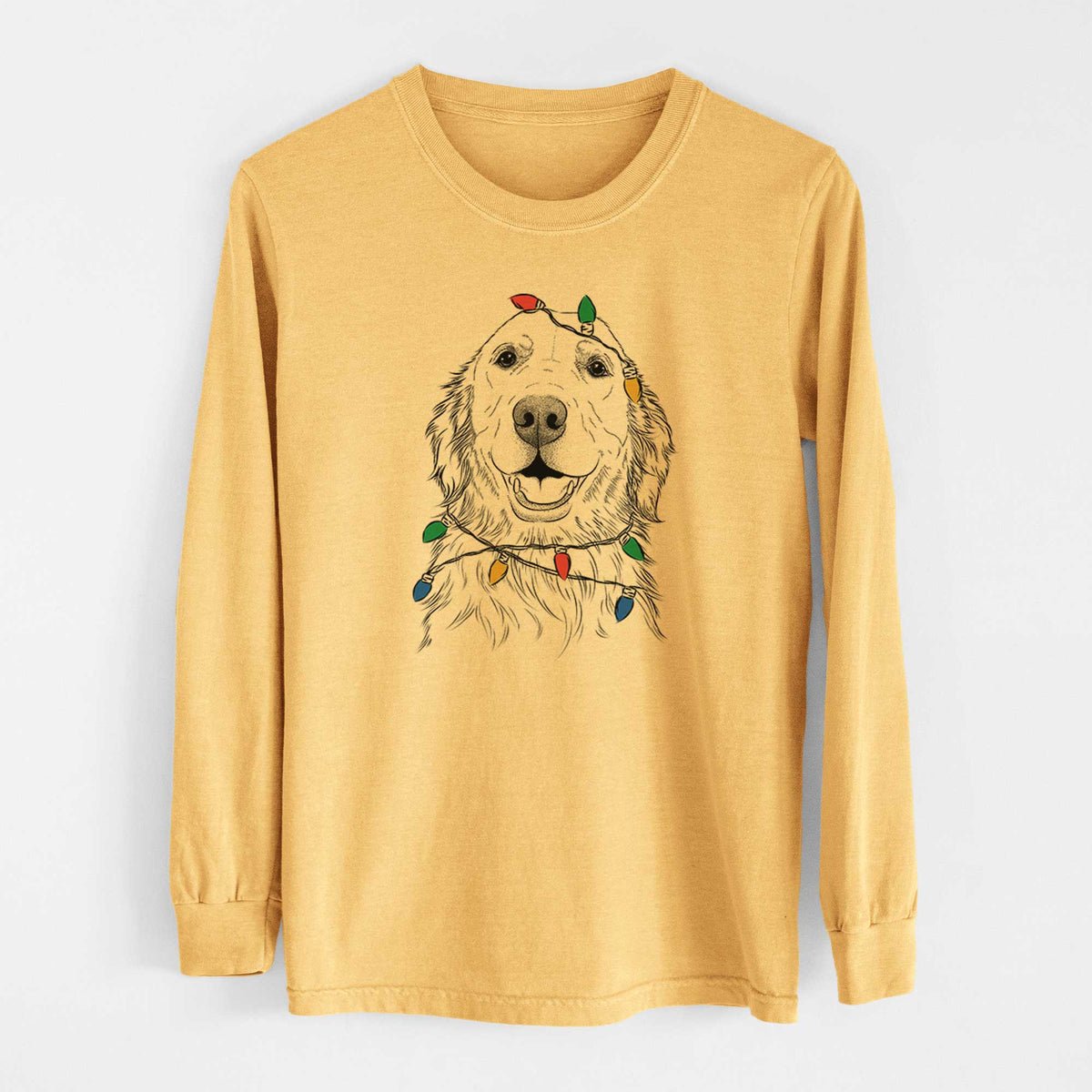 Christmas Lights Ridge the Golden Retriever - Heavyweight 100% Cotton Long Sleeve