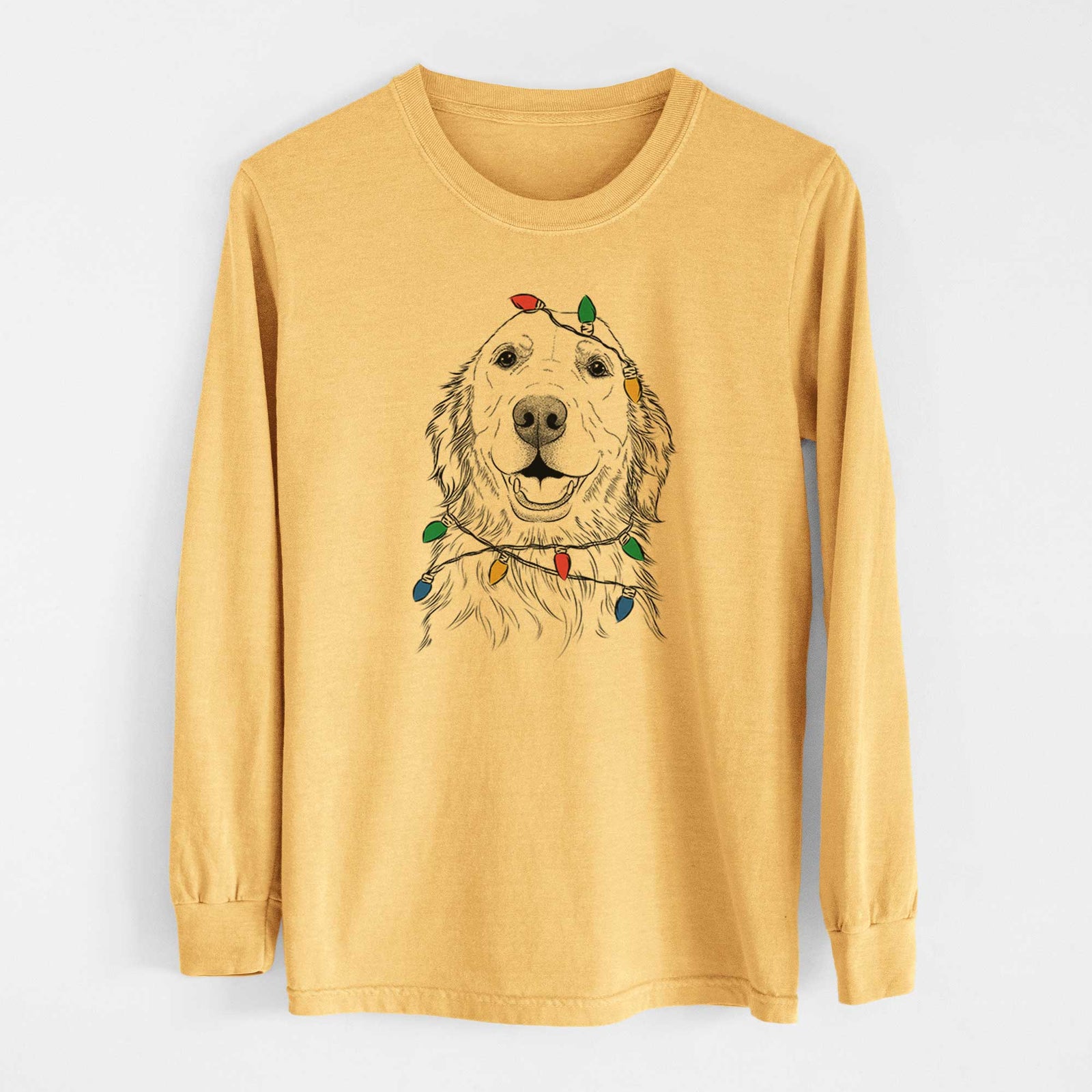 Christmas Lights Ridge the Golden Retriever - Heavyweight 100% Cotton Long Sleeve