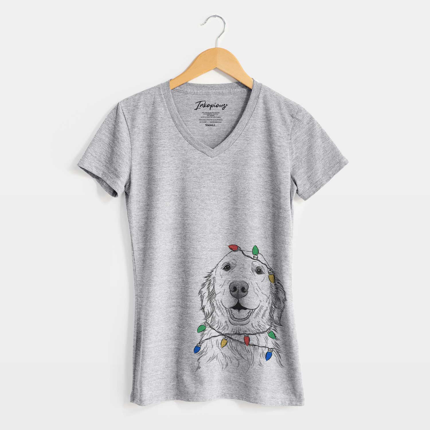 Christmas Lights Ridge the Golden Retriever - Women's V-neck Shirt