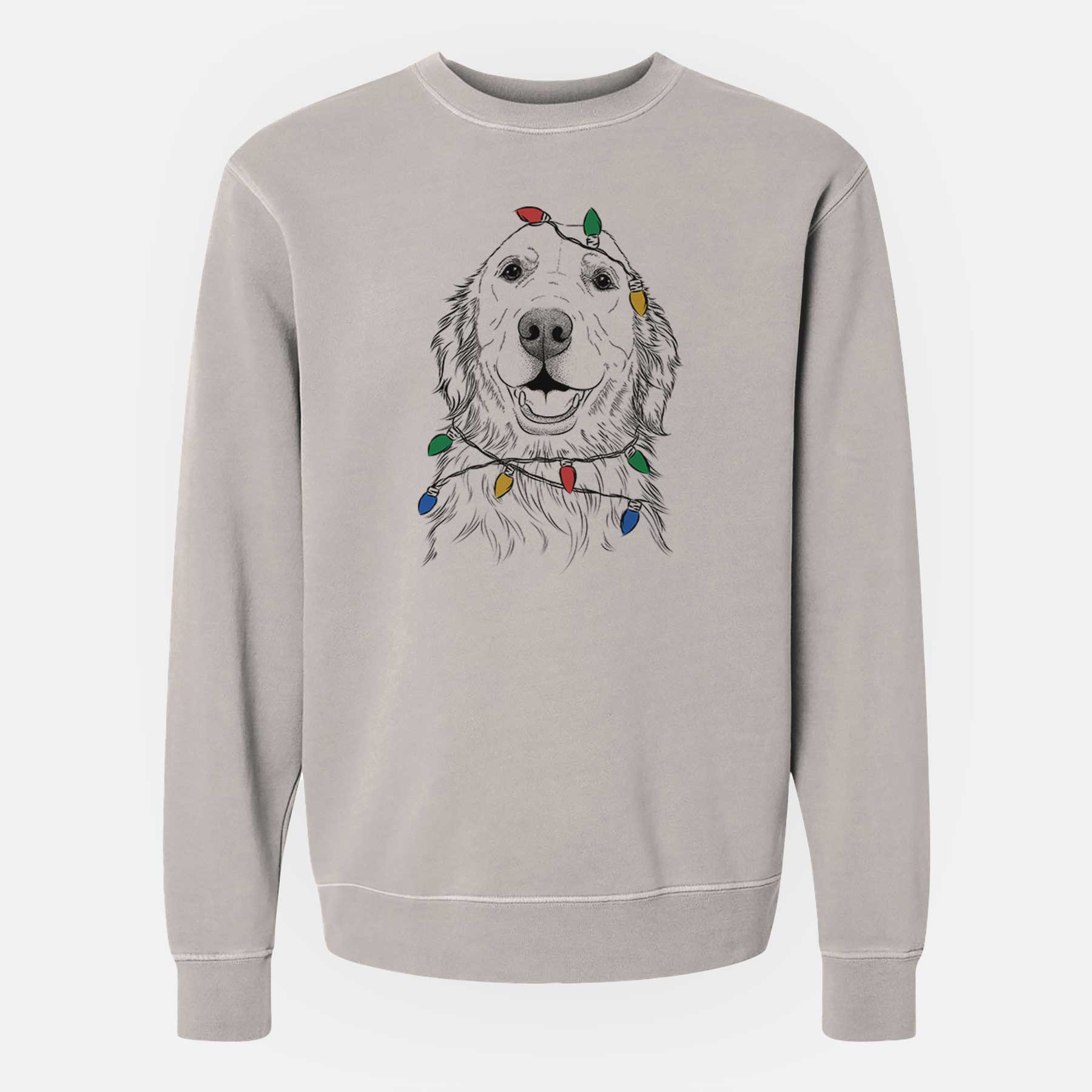 Christmas Lights Ridge the Golden Retriever - Unisex Pigment Dyed Crew Sweatshirt