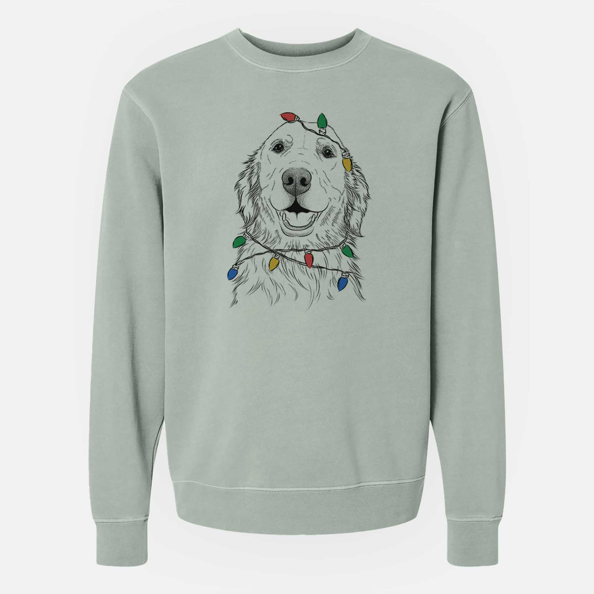 Christmas Lights Ridge the Golden Retriever - Unisex Pigment Dyed Crew Sweatshirt