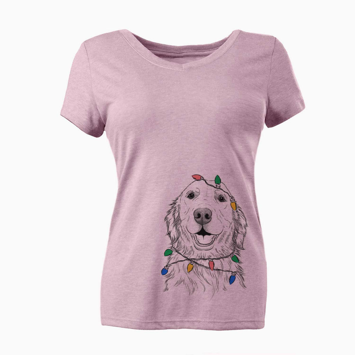 Christmas Lights Ridge the Golden Retriever - Women's V-neck Shirt