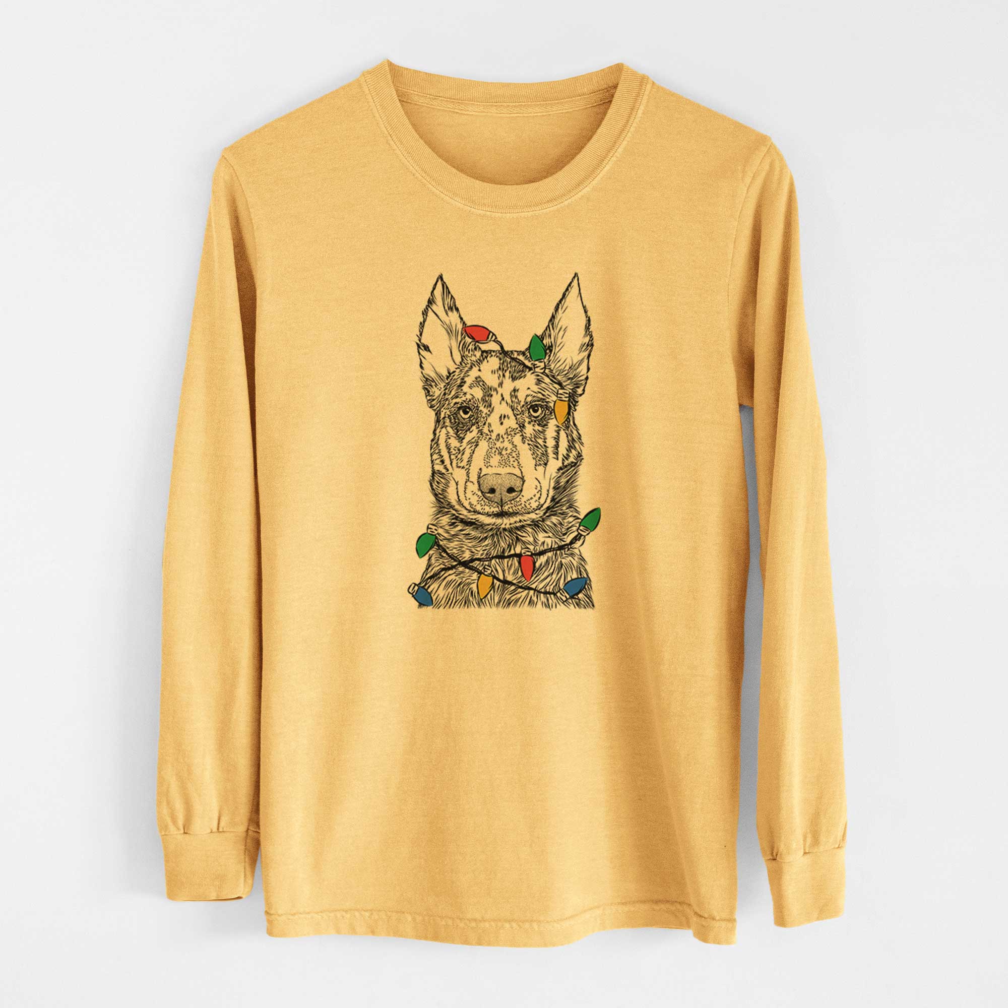 Christmas Lights Riggs the Beauceron - Heavyweight 100% Cotton Long Sleeve