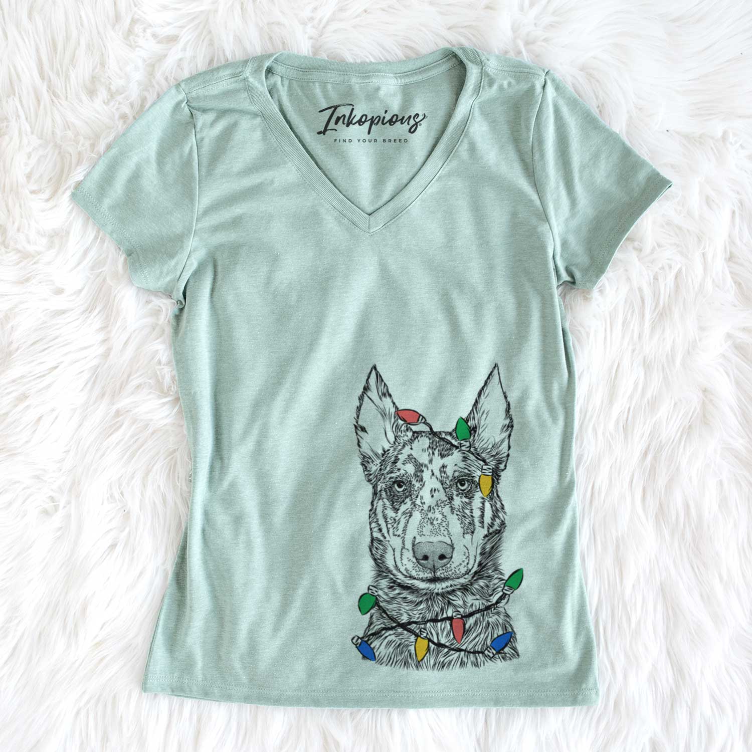 Christmas Lights Riggs the Beauceron - Women's V-neck Shirt