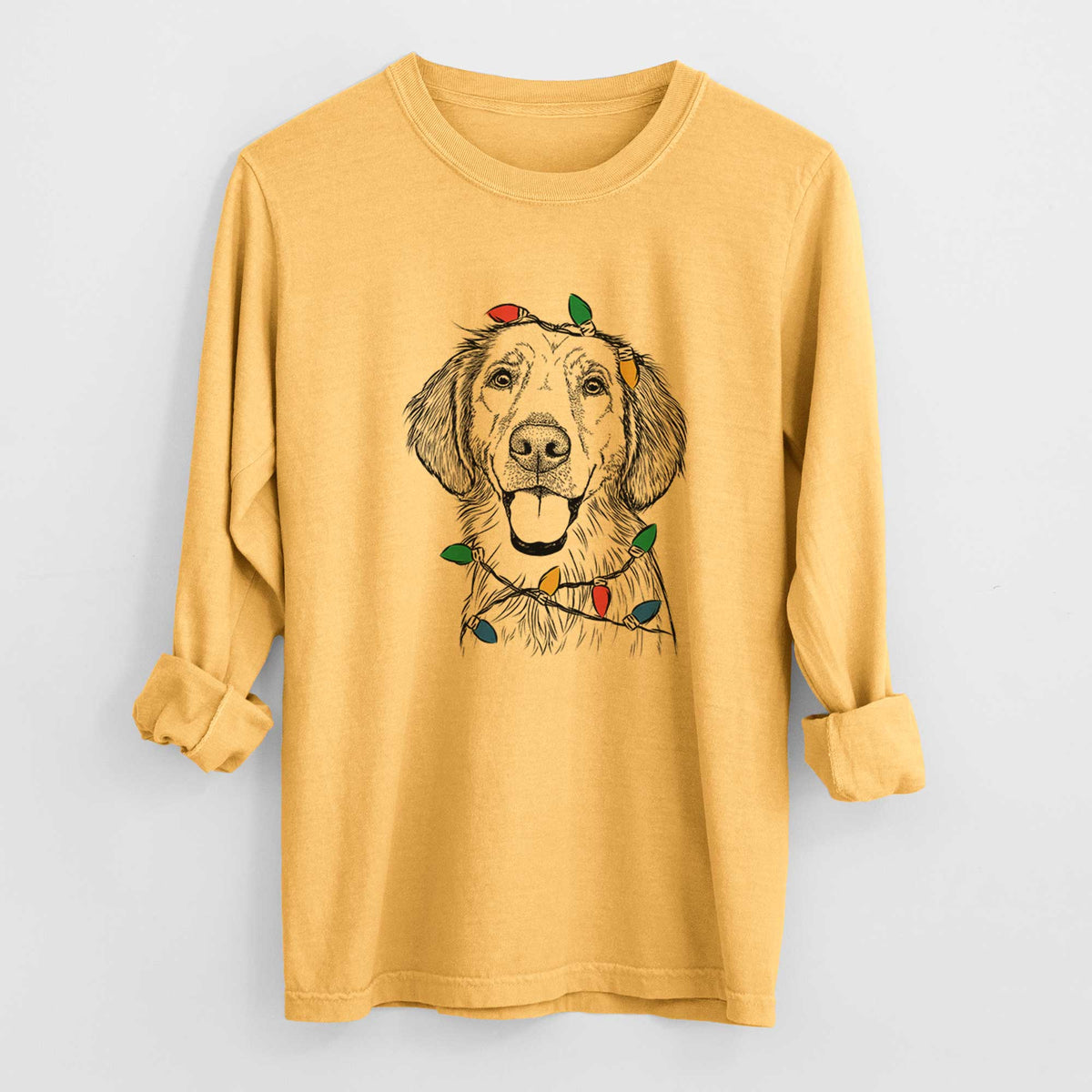 Christmas Lights Riley the Golden Retriever - Heavyweight 100% Cotton Long Sleeve