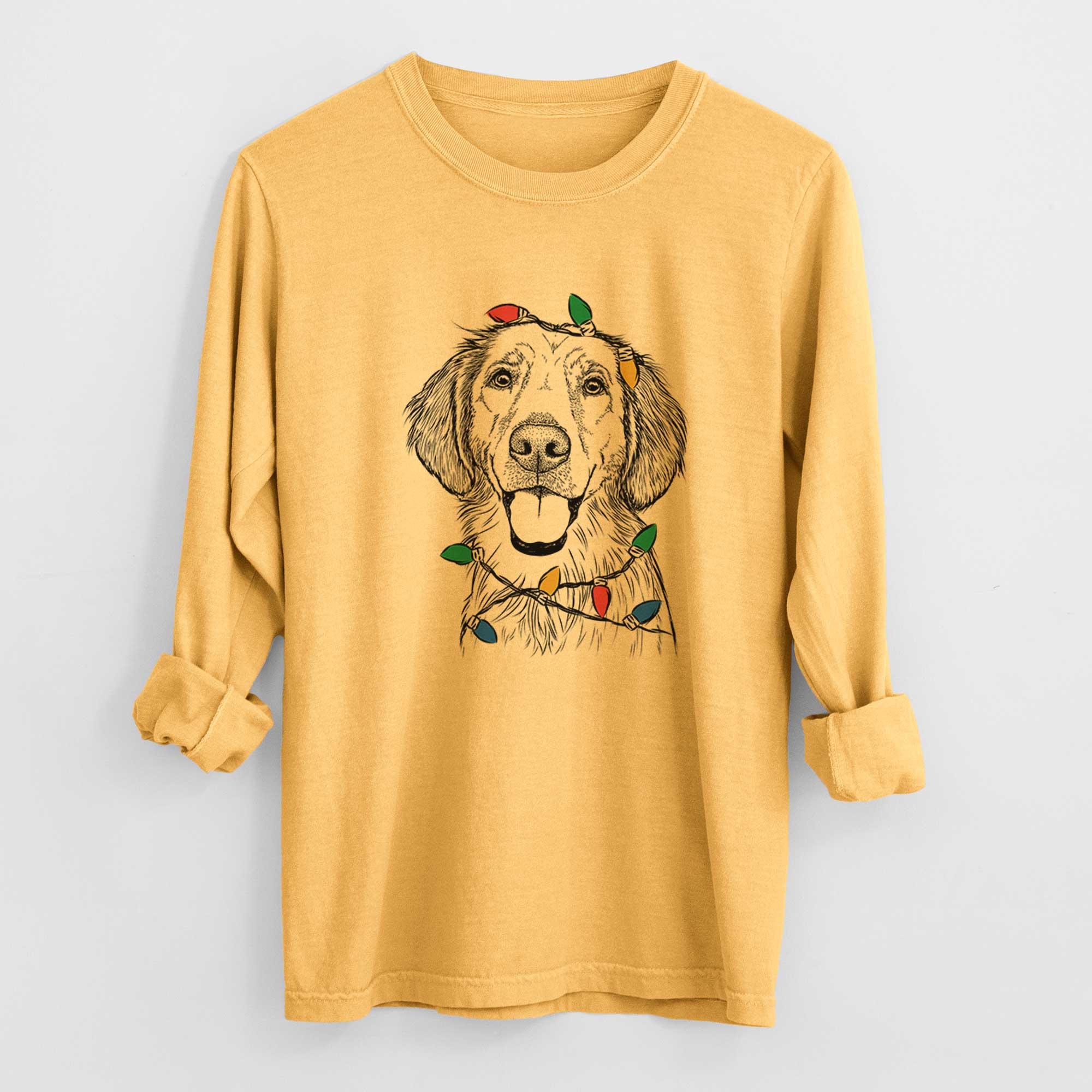 Christmas Lights Riley the Golden Retriever - Heavyweight 100% Cotton Long Sleeve