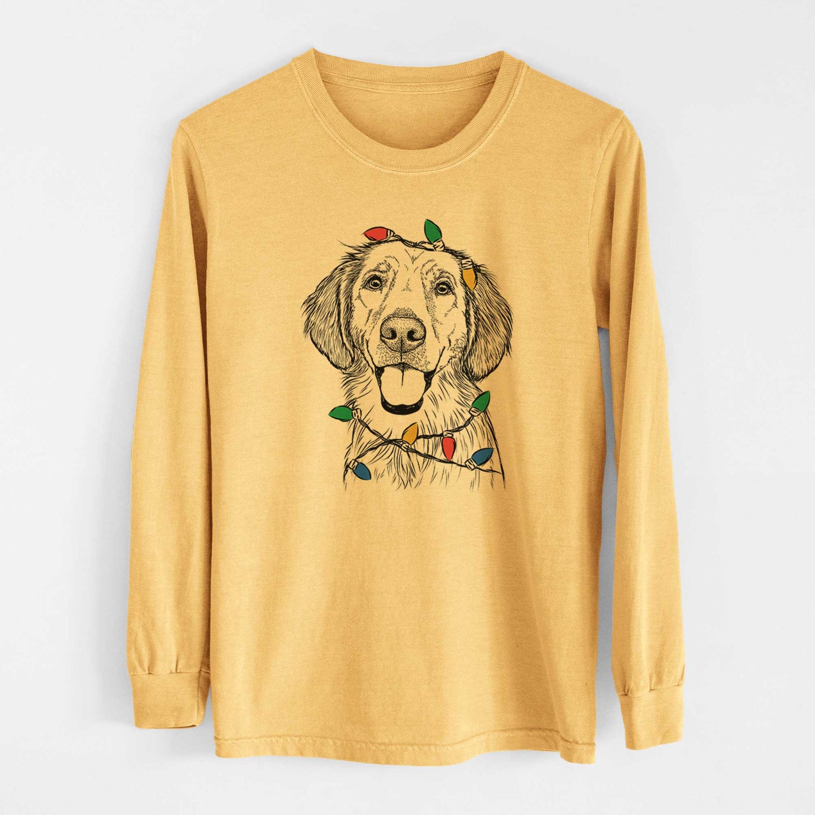 Christmas Lights Riley the Golden Retriever - Heavyweight 100% Cotton Long Sleeve