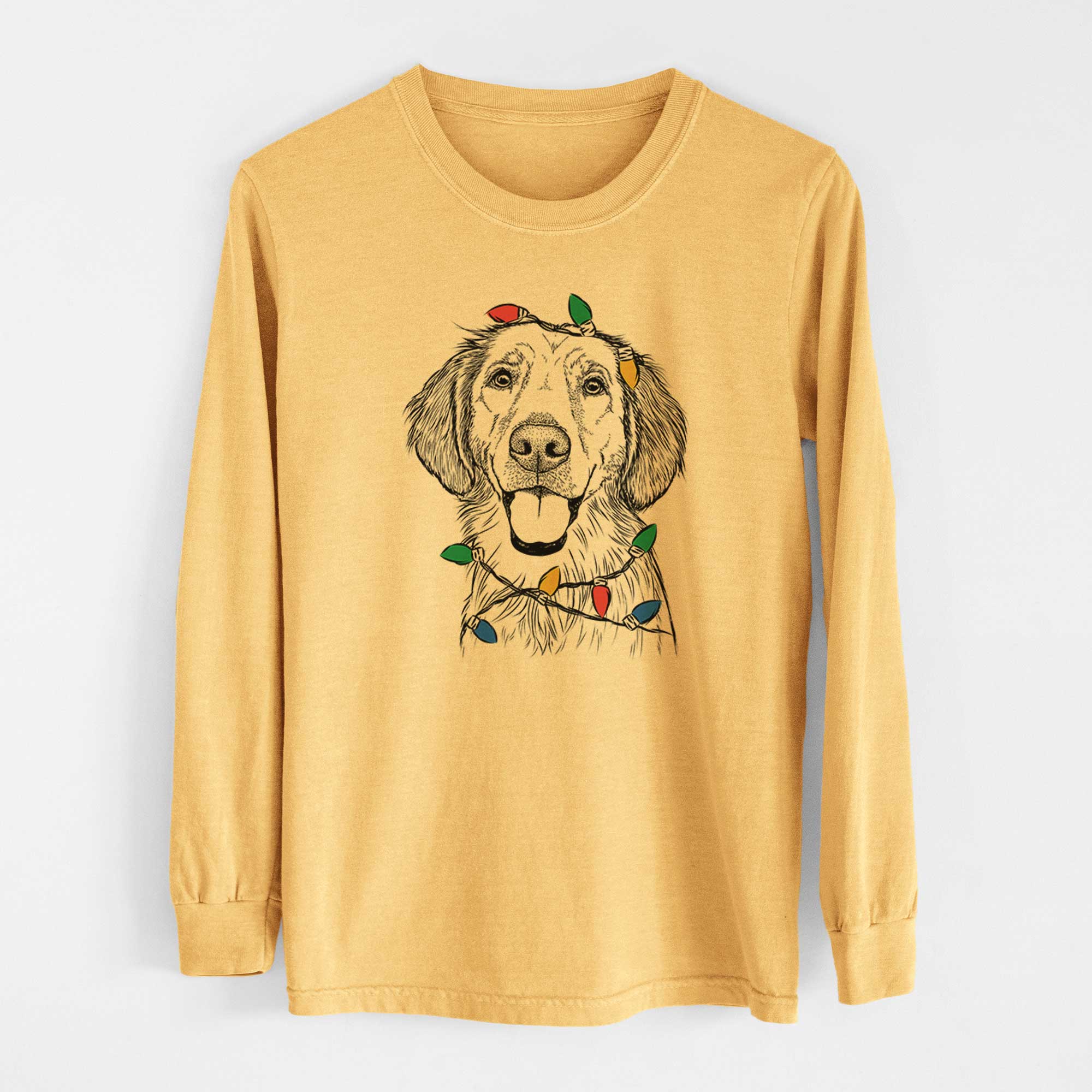 Christmas Lights Riley the Golden Retriever - Heavyweight 100% Cotton Long Sleeve