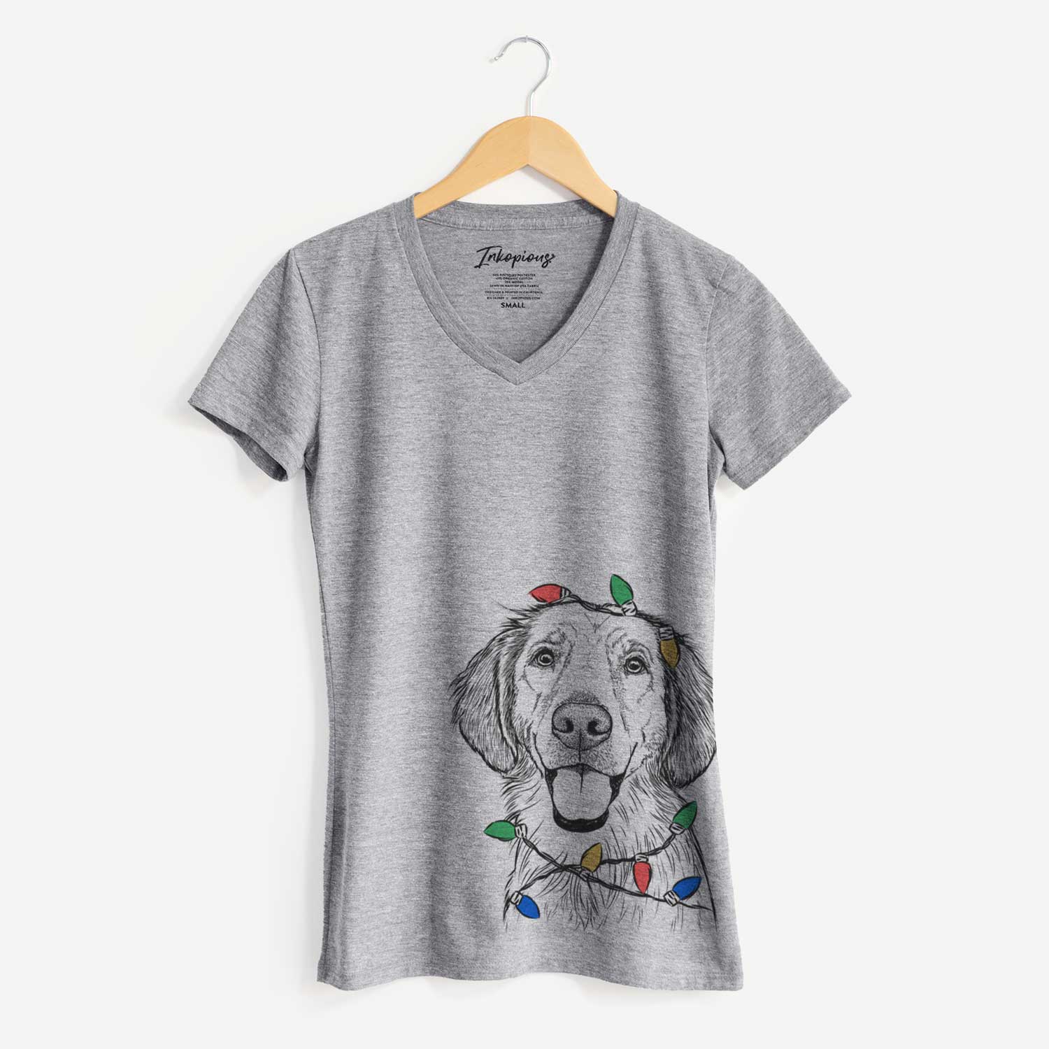 Christmas Lights Riley the Golden Retriever - Women's V-neck Shirt