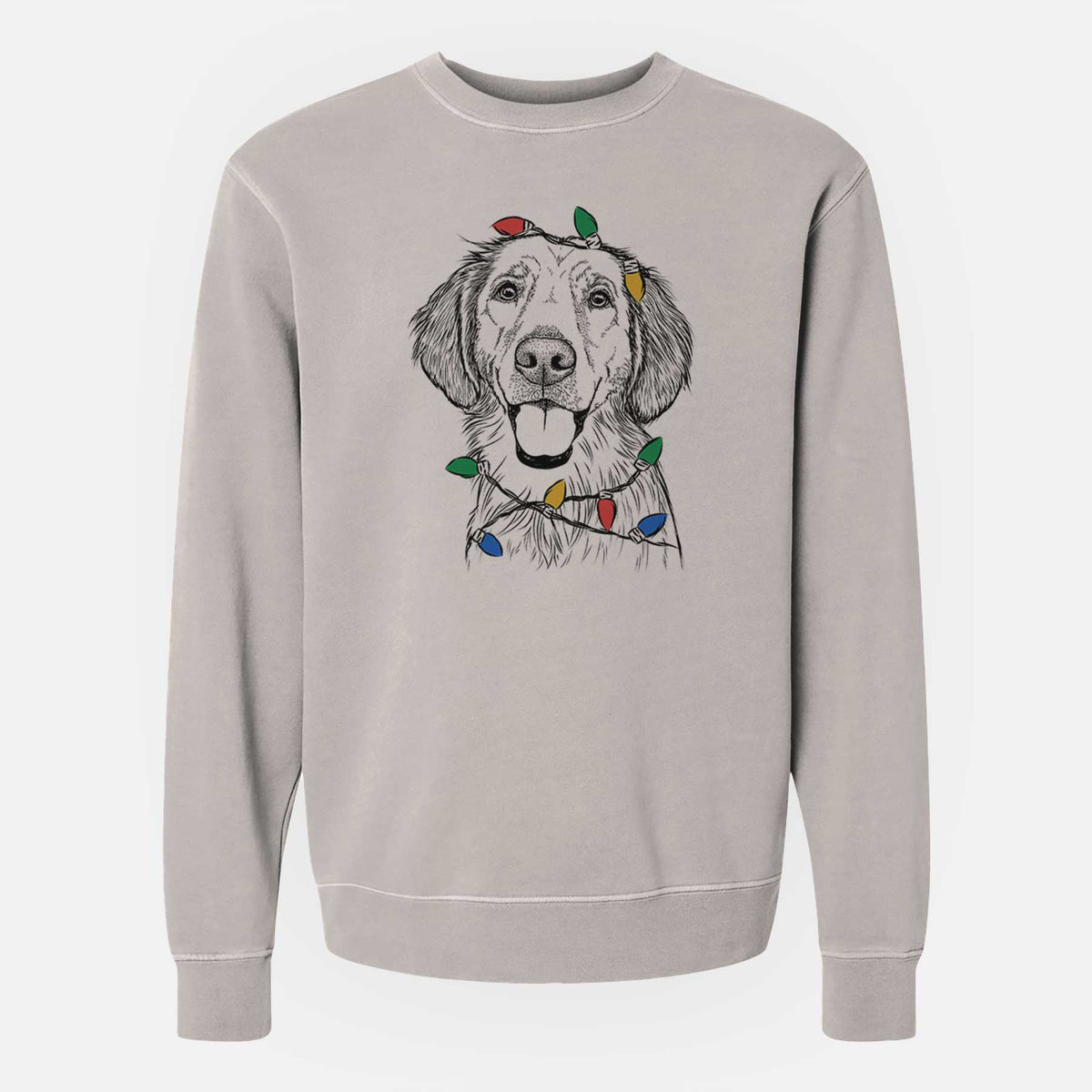 Christmas Lights Riley the Golden Retriever - Unisex Pigment Dyed Crew Sweatshirt