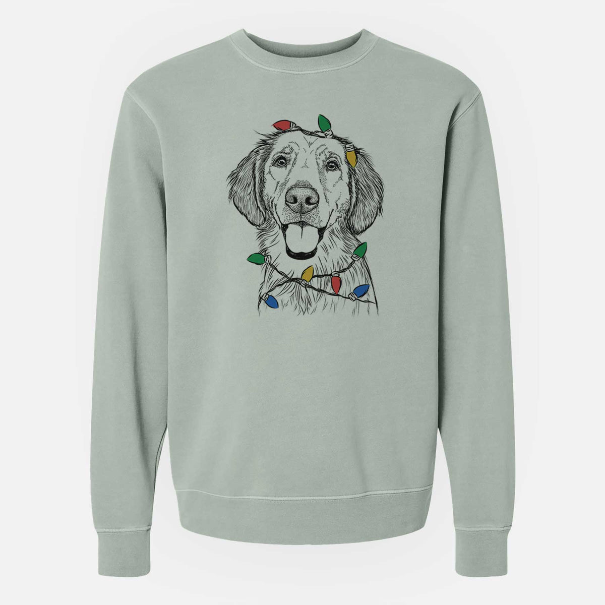 Christmas Lights Riley the Golden Retriever - Unisex Pigment Dyed Crew Sweatshirt