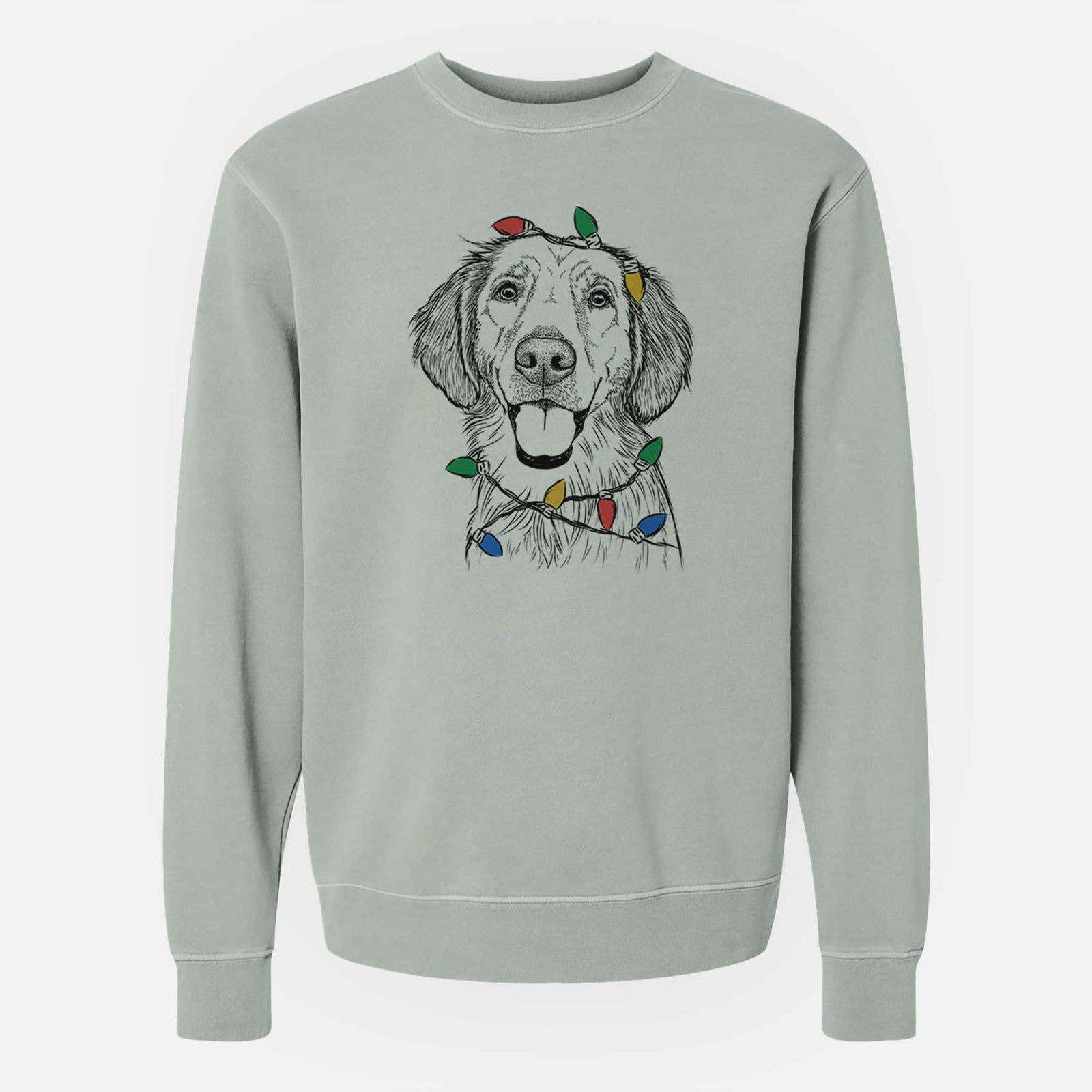 Christmas Lights Riley the Golden Retriever - Unisex Pigment Dyed Crew Sweatshirt