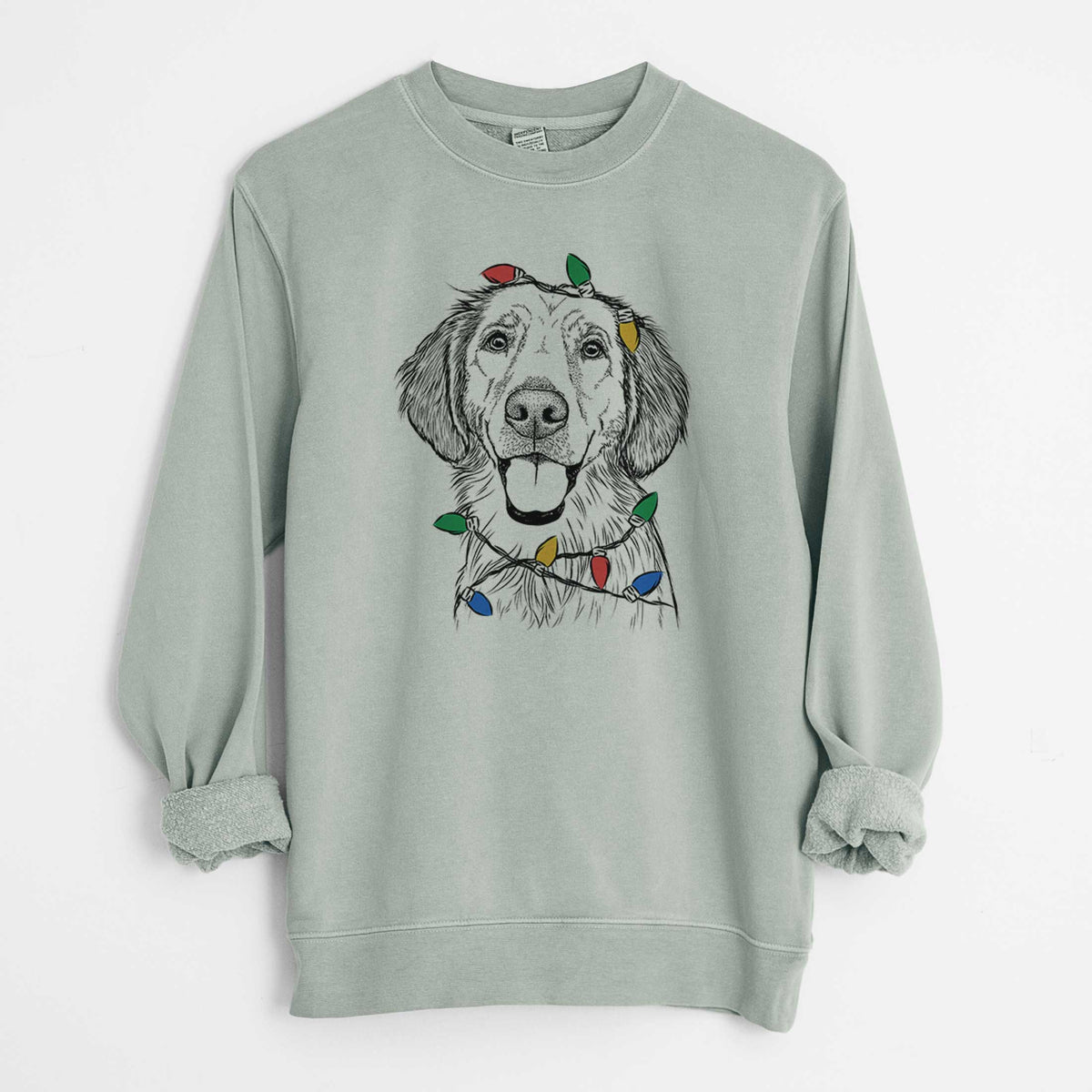Christmas Lights Riley the Golden Retriever - Unisex Pigment Dyed Crew Sweatshirt