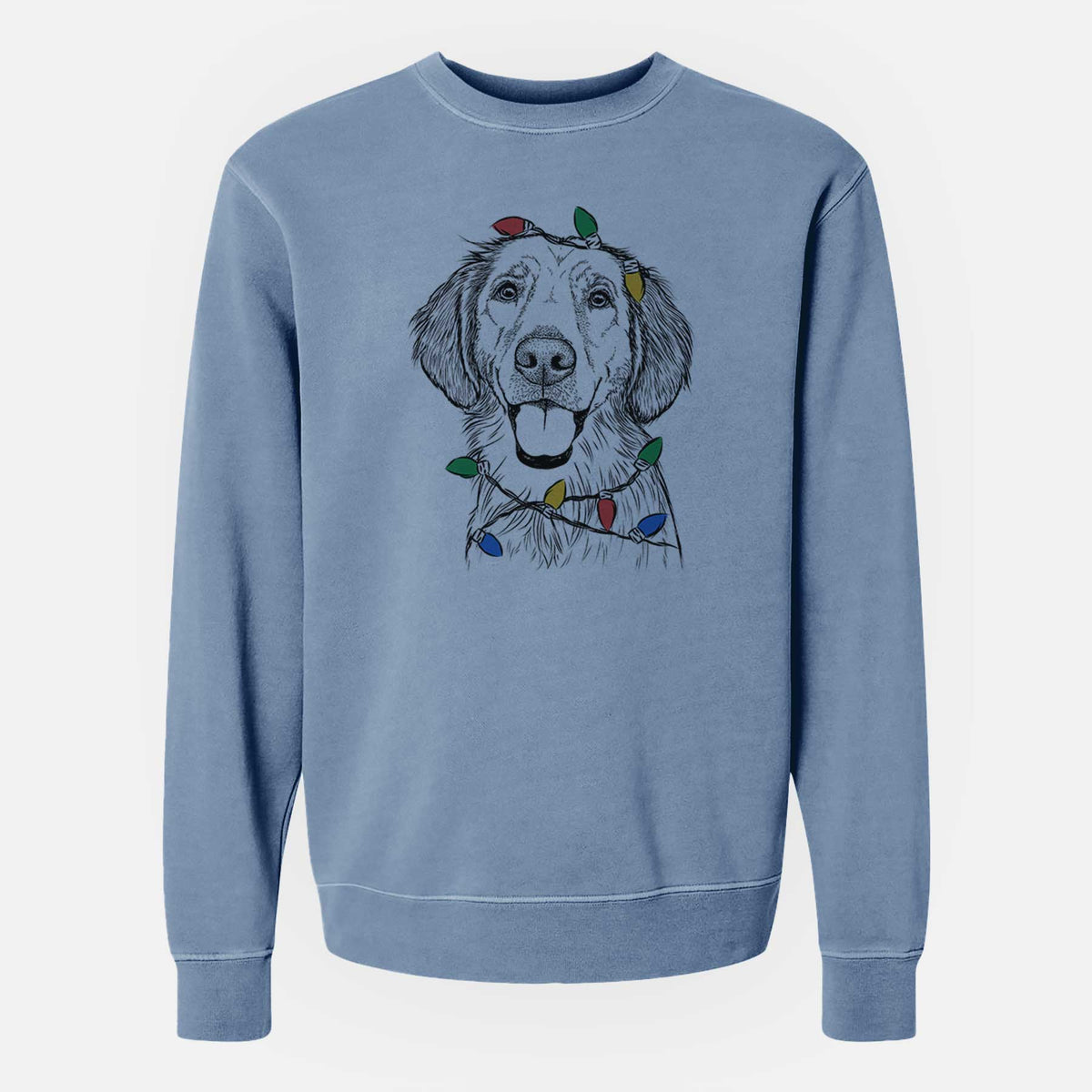 Christmas Lights Riley the Golden Retriever - Unisex Pigment Dyed Crew Sweatshirt