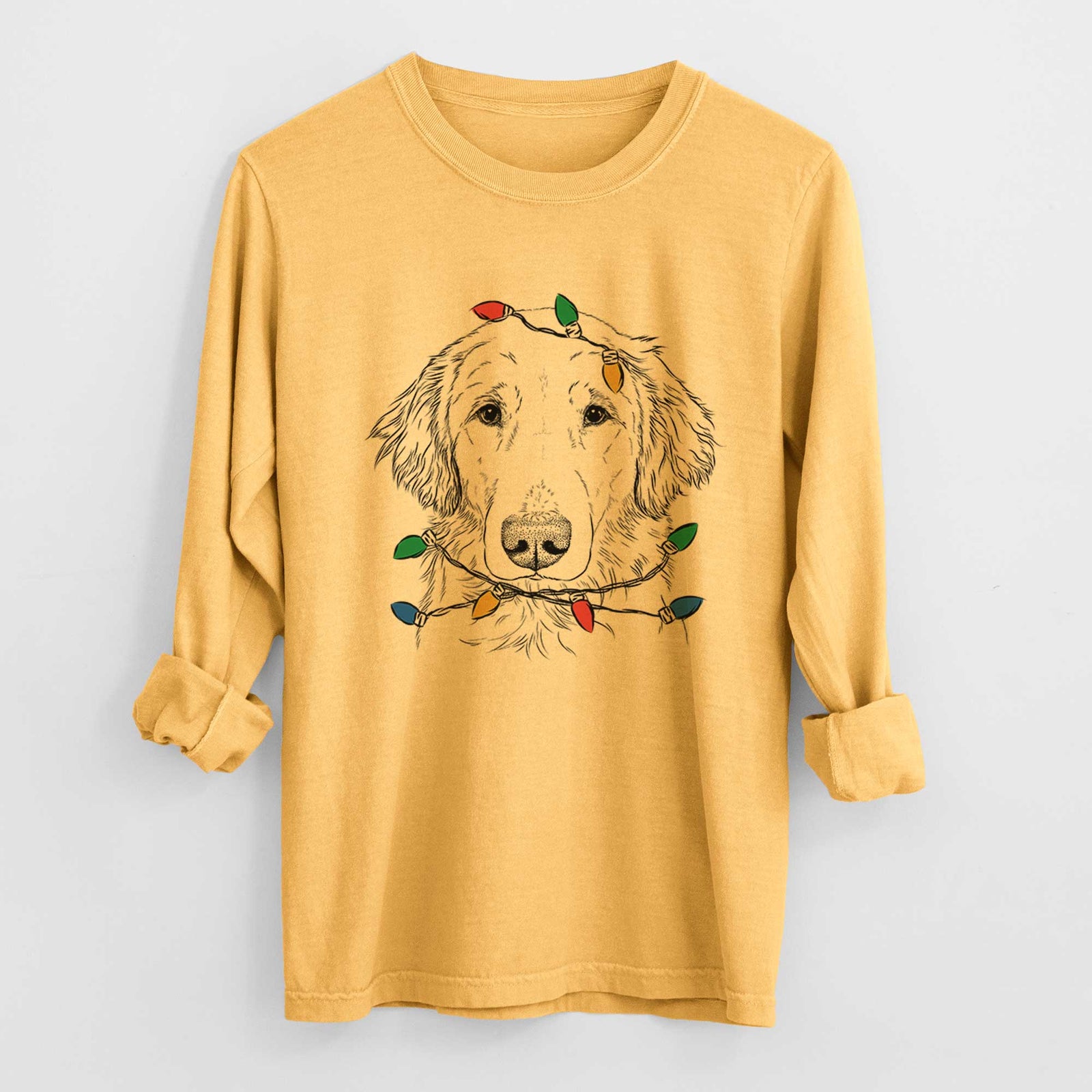 Christmas Lights Riley the Golden Retriever - Heavyweight 100% Cotton Long Sleeve