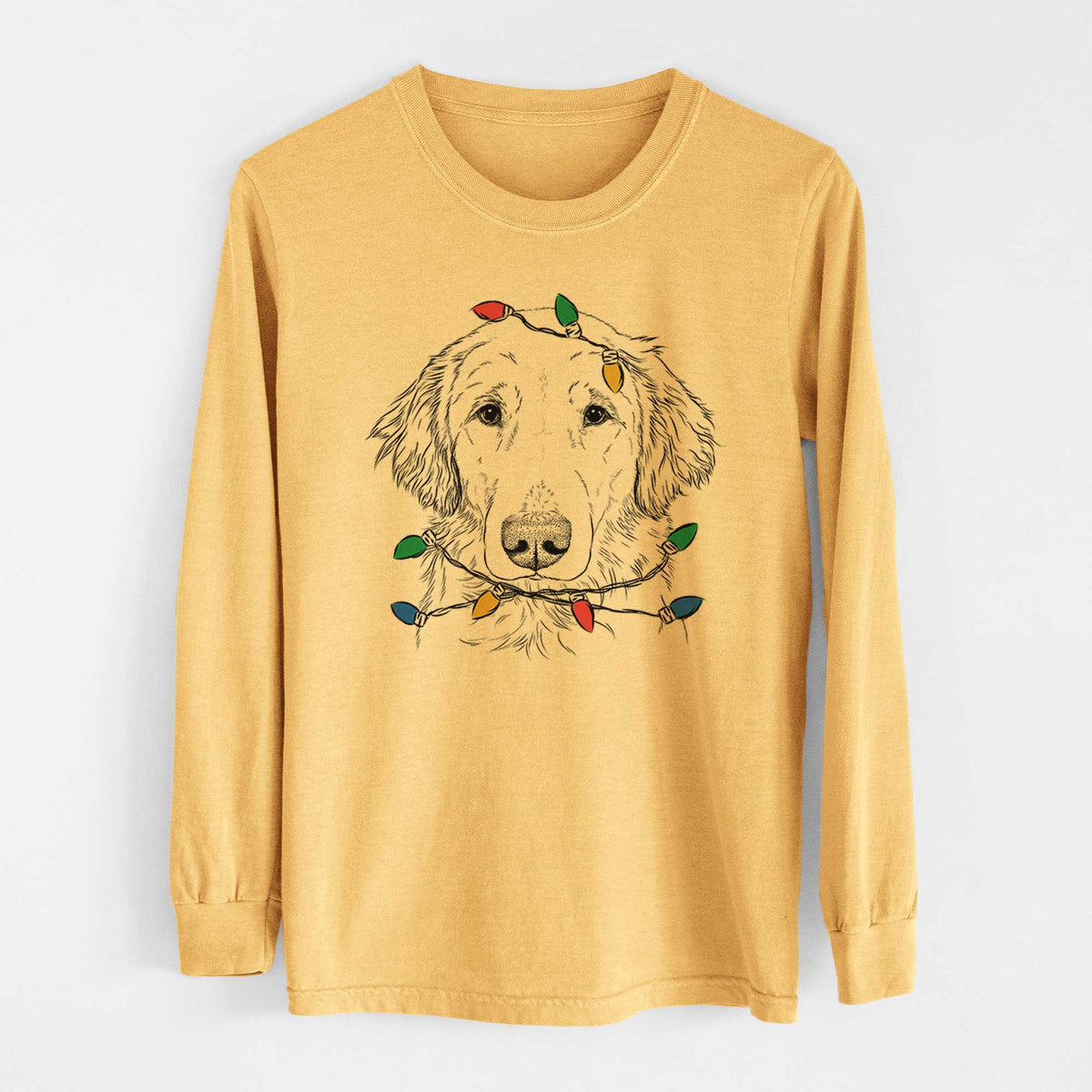 Christmas Lights Riley the Golden Retriever - Heavyweight 100% Cotton Long Sleeve