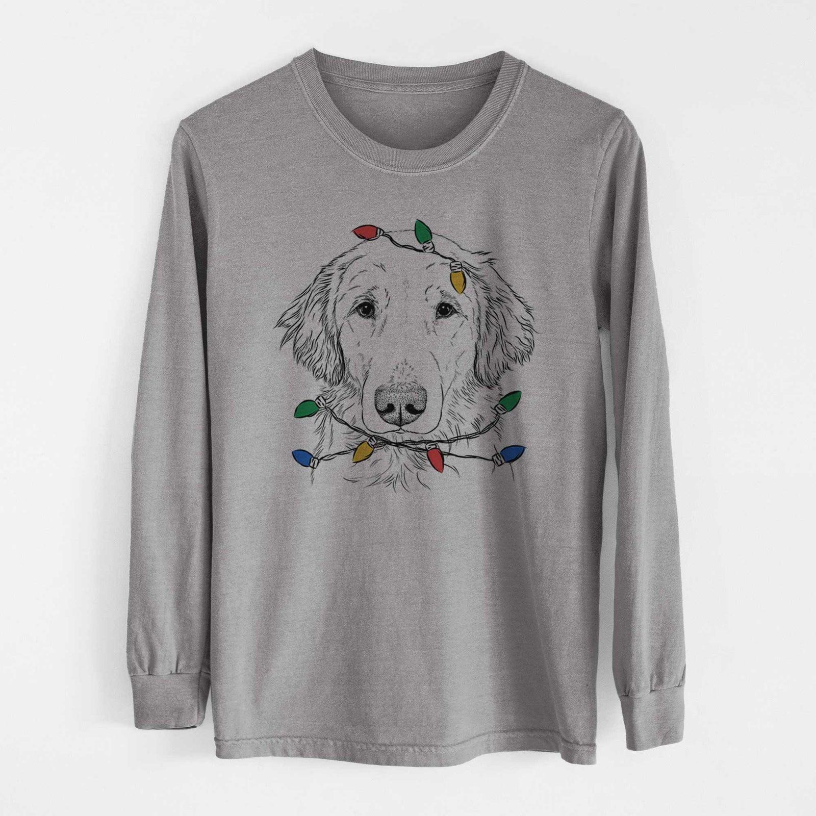 Christmas Lights Riley the Golden Retriever - Heavyweight 100% Cotton Long Sleeve