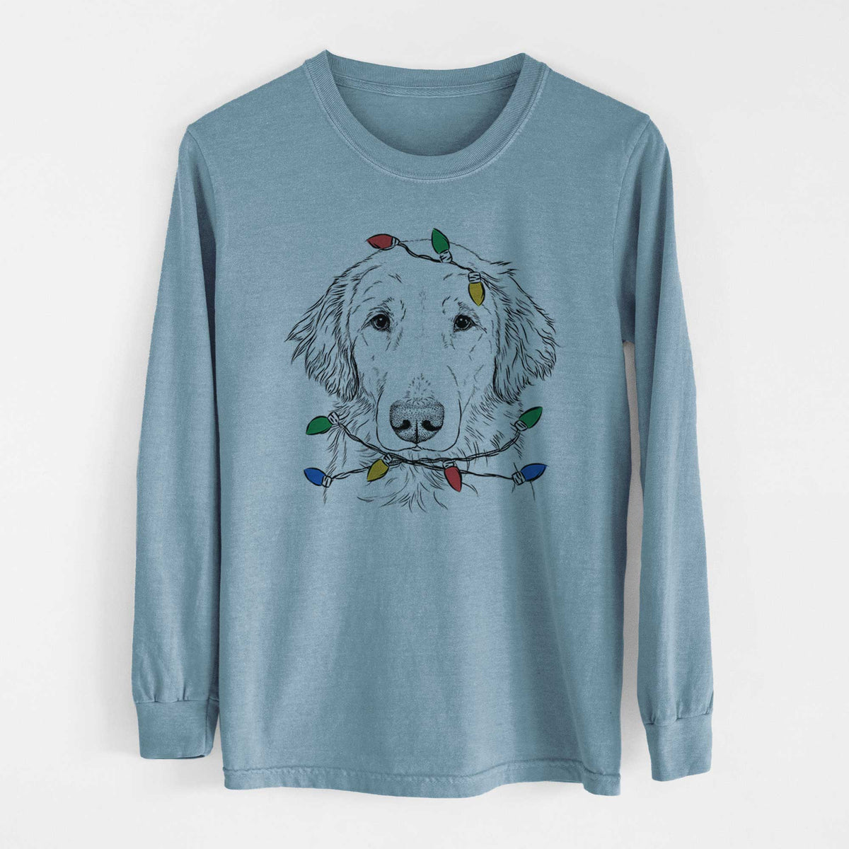 Christmas Lights Riley the Golden Retriever - Heavyweight 100% Cotton Long Sleeve