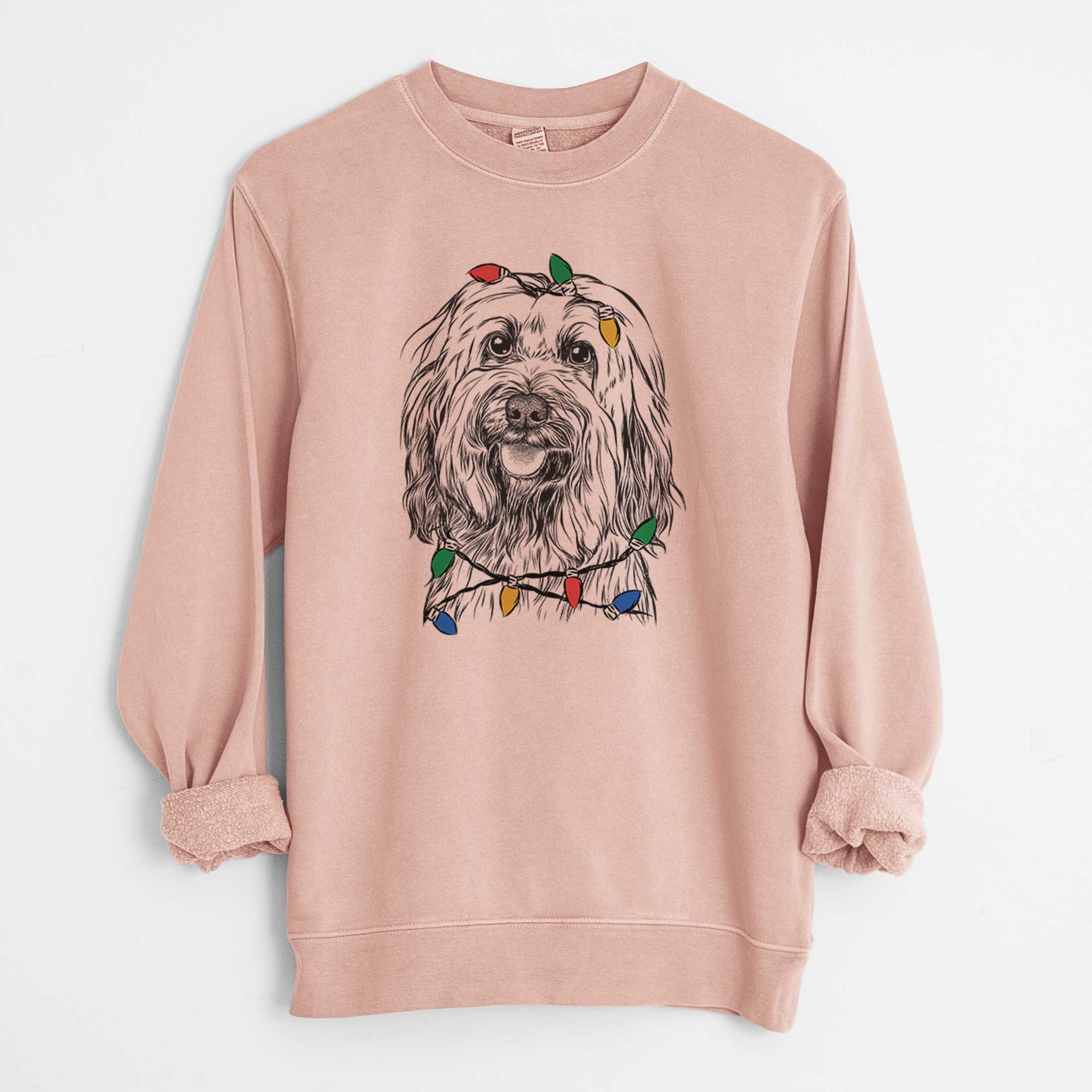 Christmas Lights Rime the Tibetan Terrier - Unisex Pigment Dyed Crew Sweatshirt