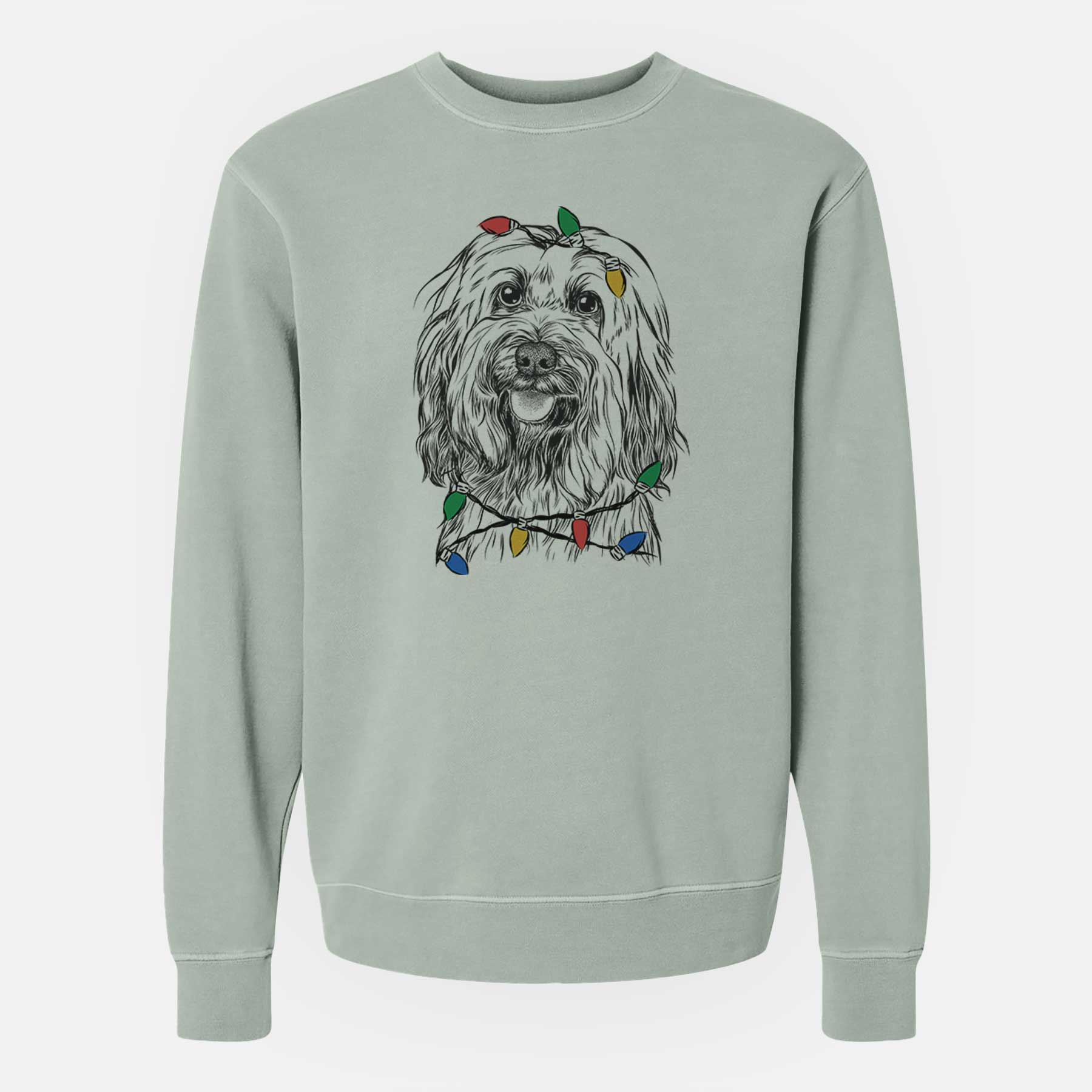 Christmas Lights Rime the Tibetan Terrier - Unisex Pigment Dyed Crew Sweatshirt