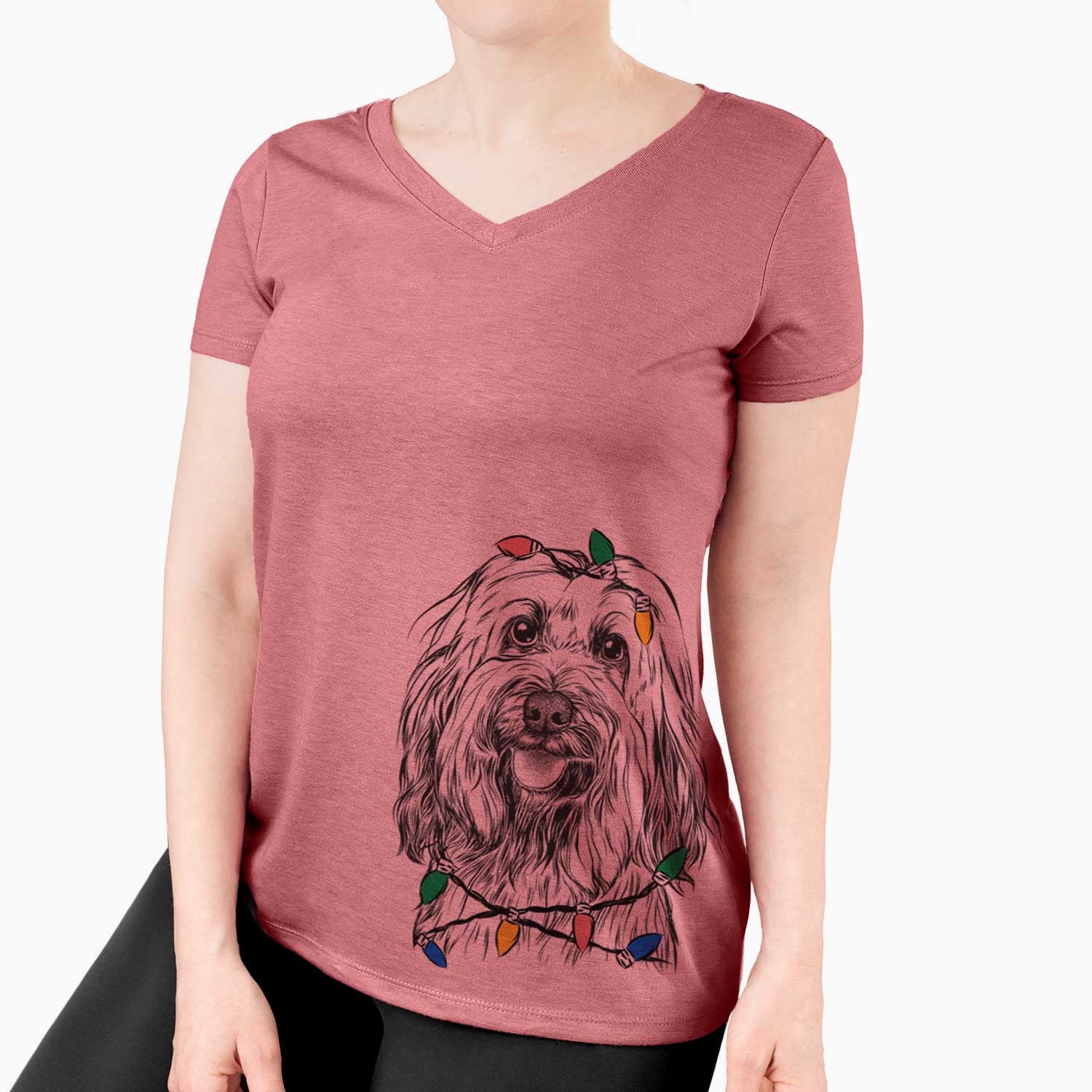 Christmas Lights Rime the Tibetan Terrier - Women's V-neck Shirt