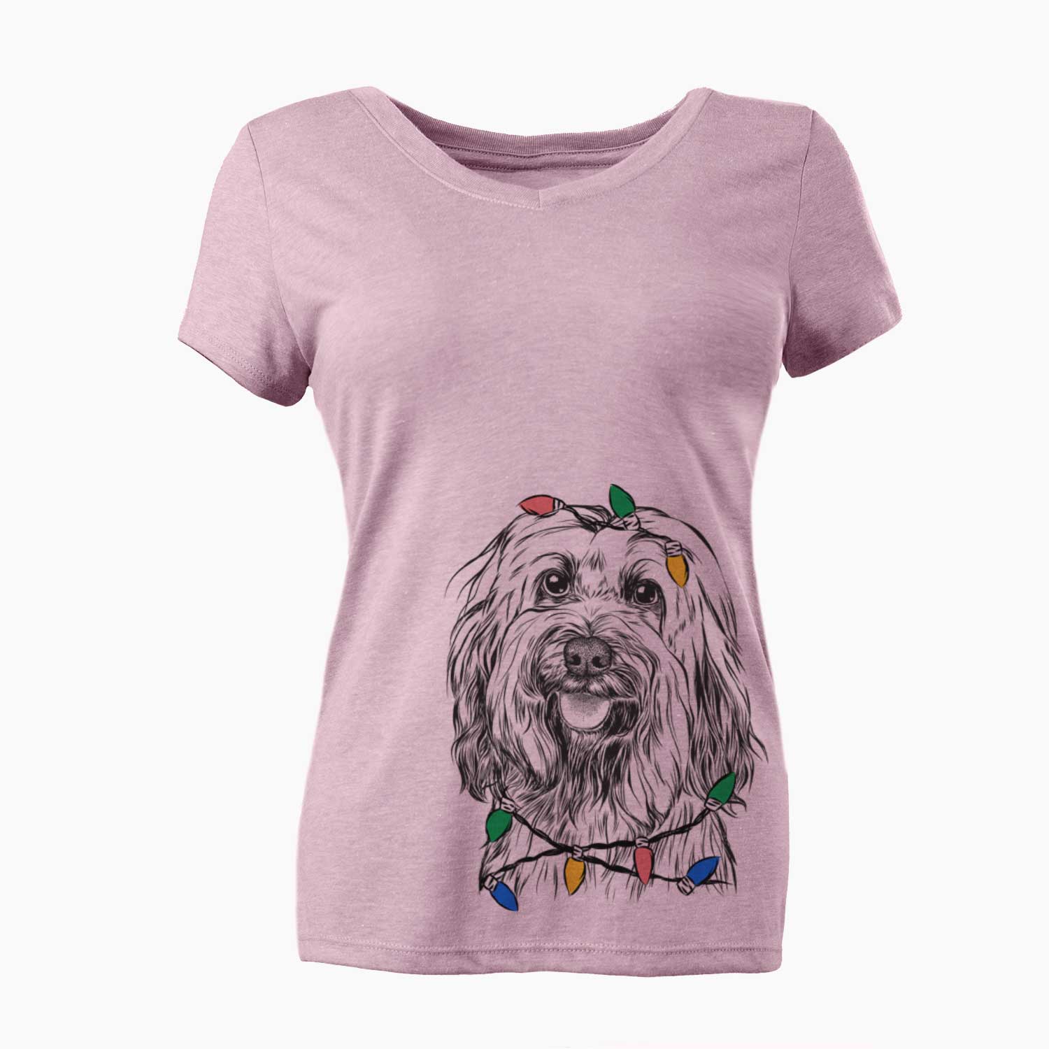 Christmas Lights Rime the Tibetan Terrier - Women's V-neck Shirt