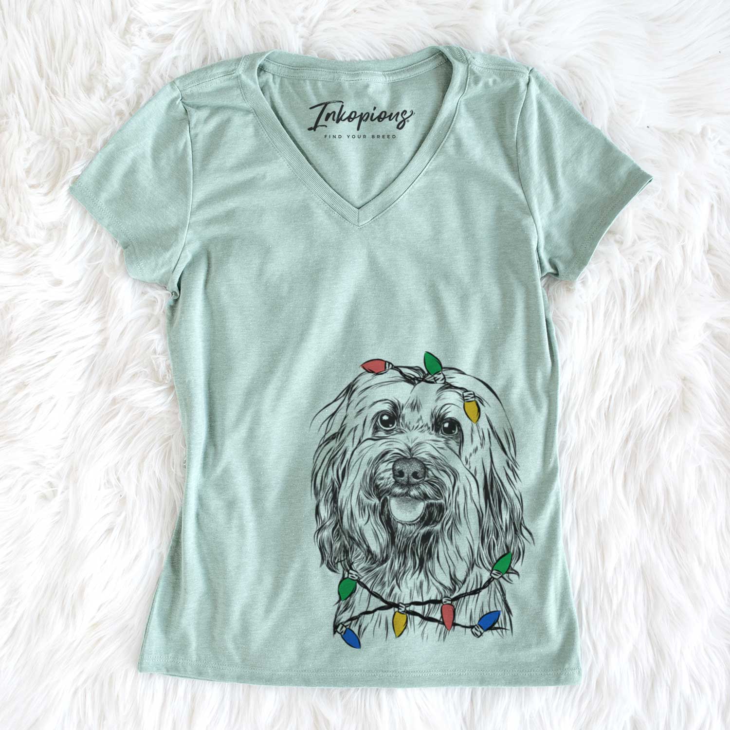 Christmas Lights Rime the Tibetan Terrier - Women's V-neck Shirt