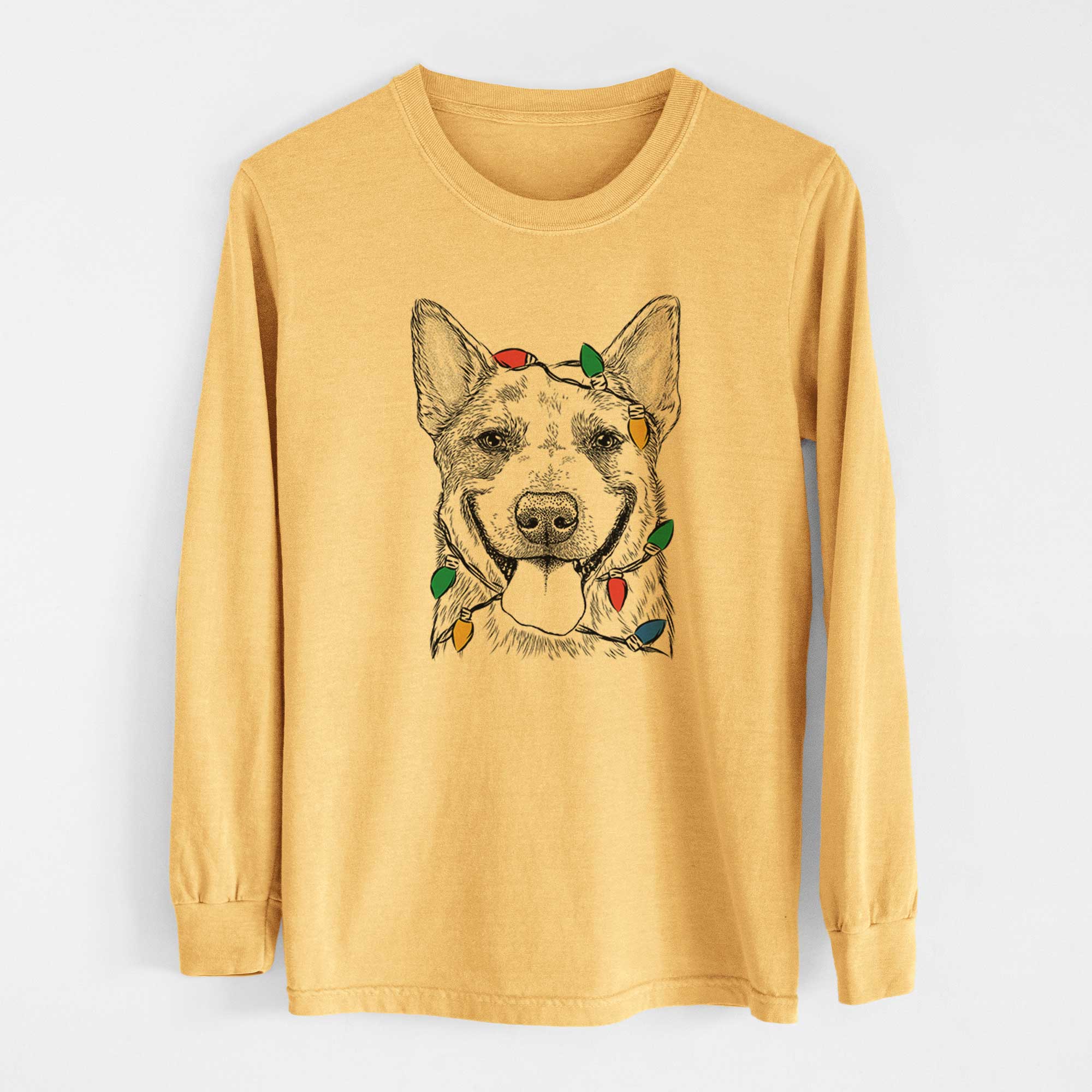 Christmas Lights Rio the Australian Cattle Dog - Heavyweight 100% Cotton Long Sleeve