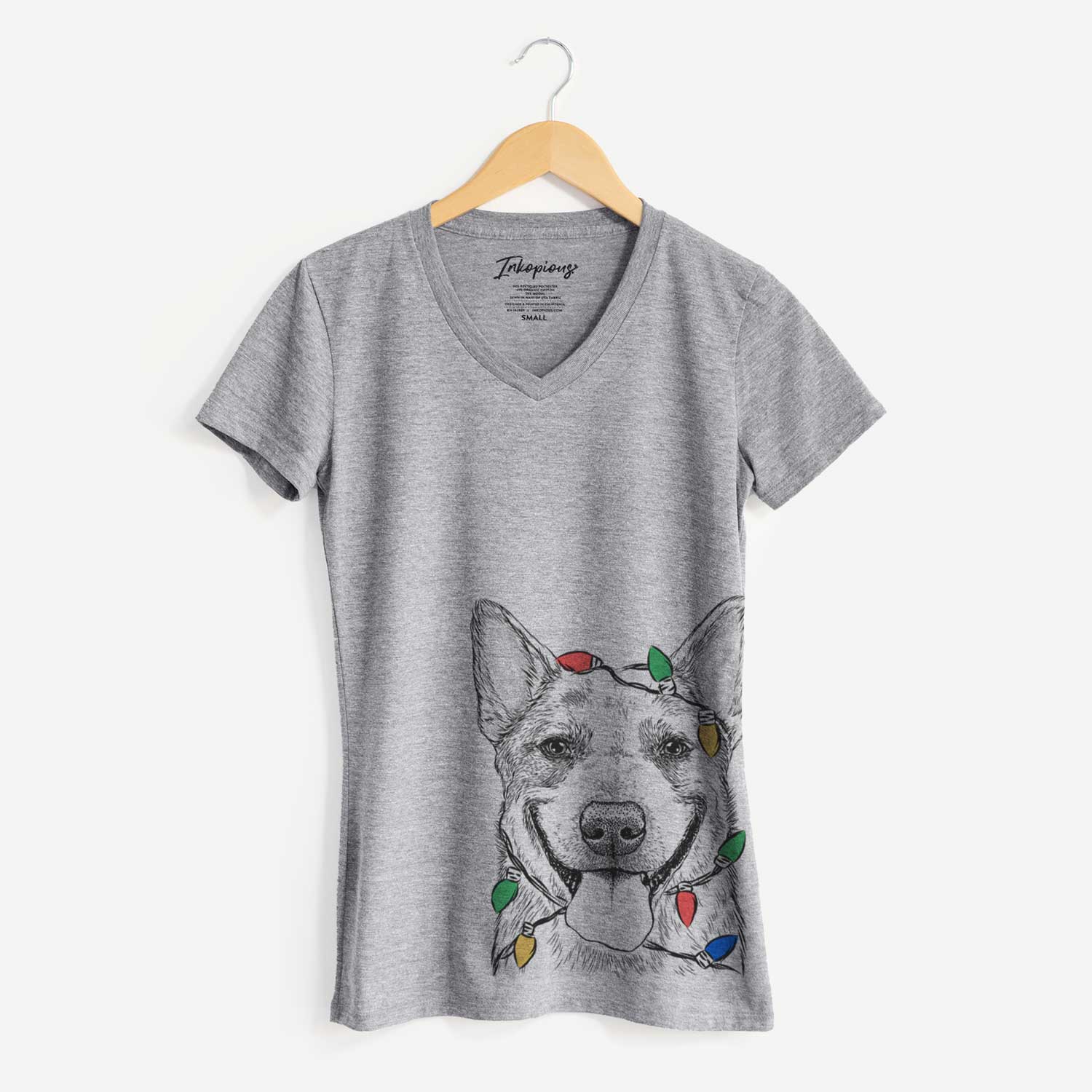 Christmas Lights Rio the Australian Cattle Dog - Women's V-neck Shirt